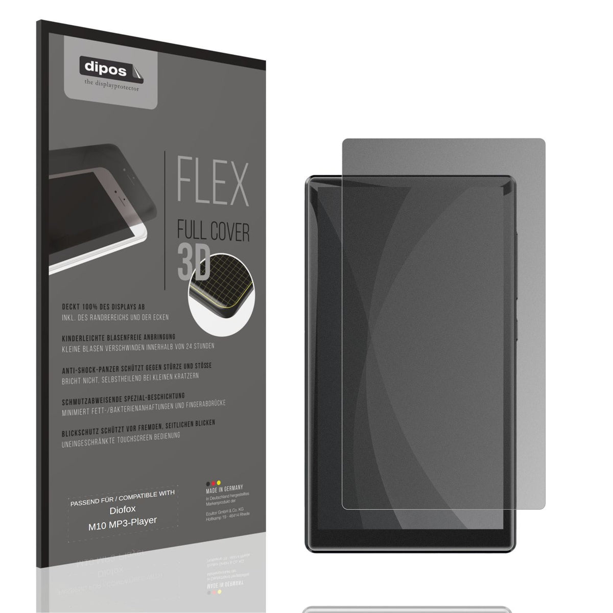 Blickschutzfolie von dipos passend für Diofox M10 MP3-Player, 100% Displayabdeckung und blasenfreie Montage