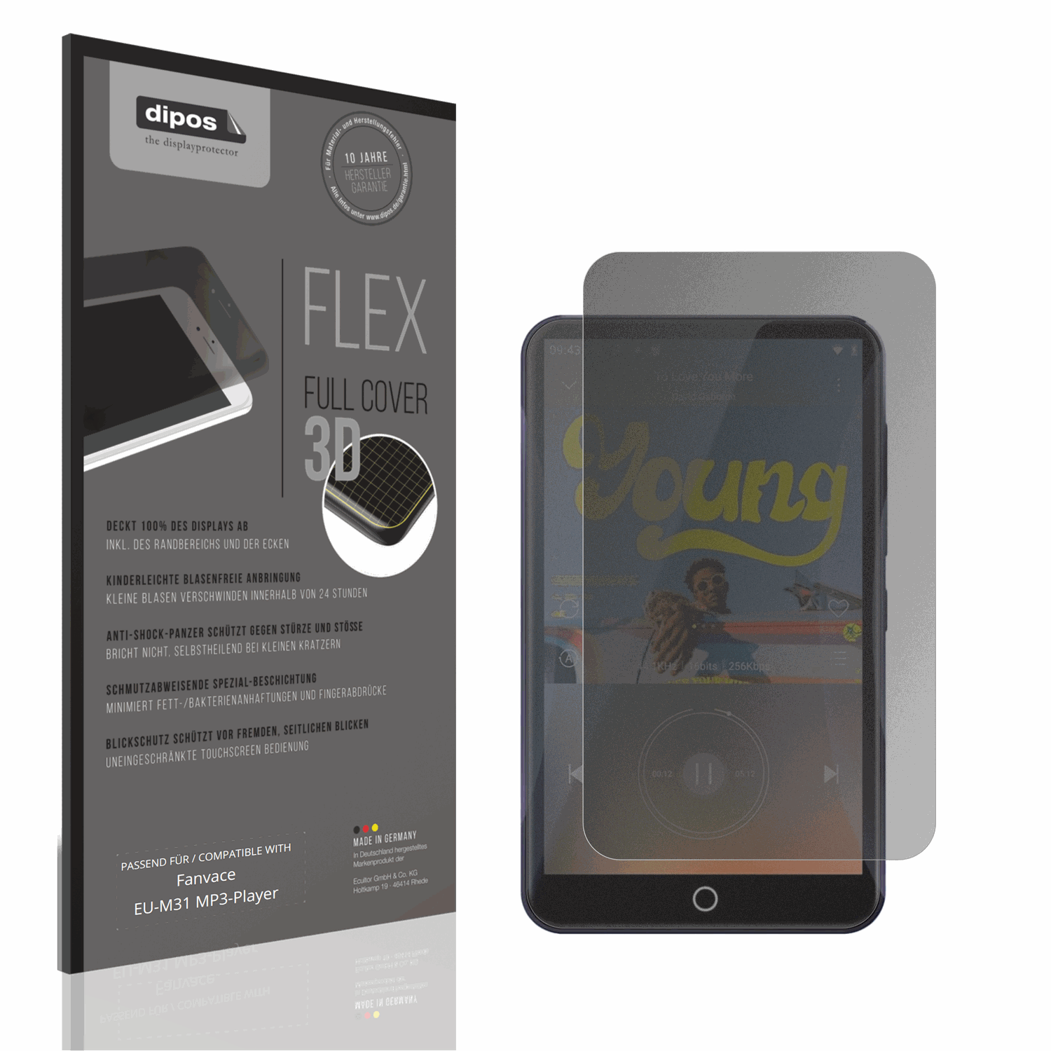 Blickschutzfolie von dipos passend für Fanvace EU-M31 MP3-Player, 100% Displayabdeckung und blasenfreie Montage
