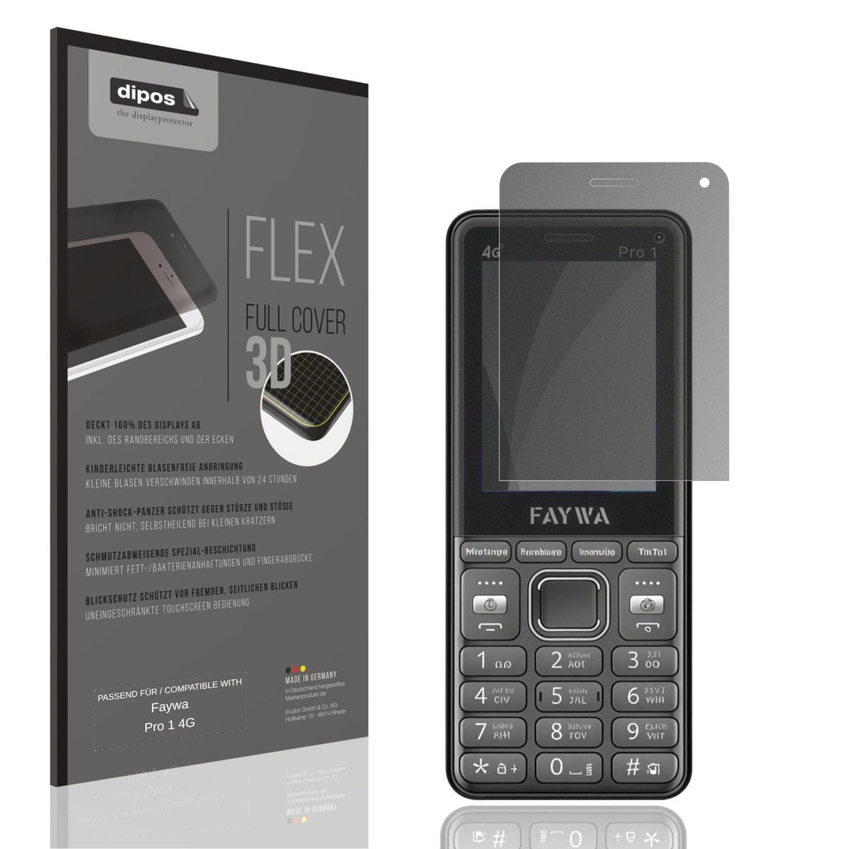 Blickschutzfolie von dipos passend für Faywa Pro 1 4G, 100% Displayabdeckung und blasenfreie Montage