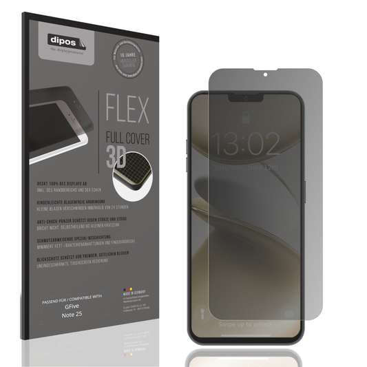 Blickschutzfolie von dipos passend für GFive Note 25, 100% Displayabdeckung und blasenfreie Montage