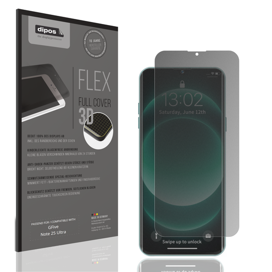 Blickschutzfolie von dipos passend für GFive Note 25 Ultra, 100% Displayabdeckung und blasenfreie Montage