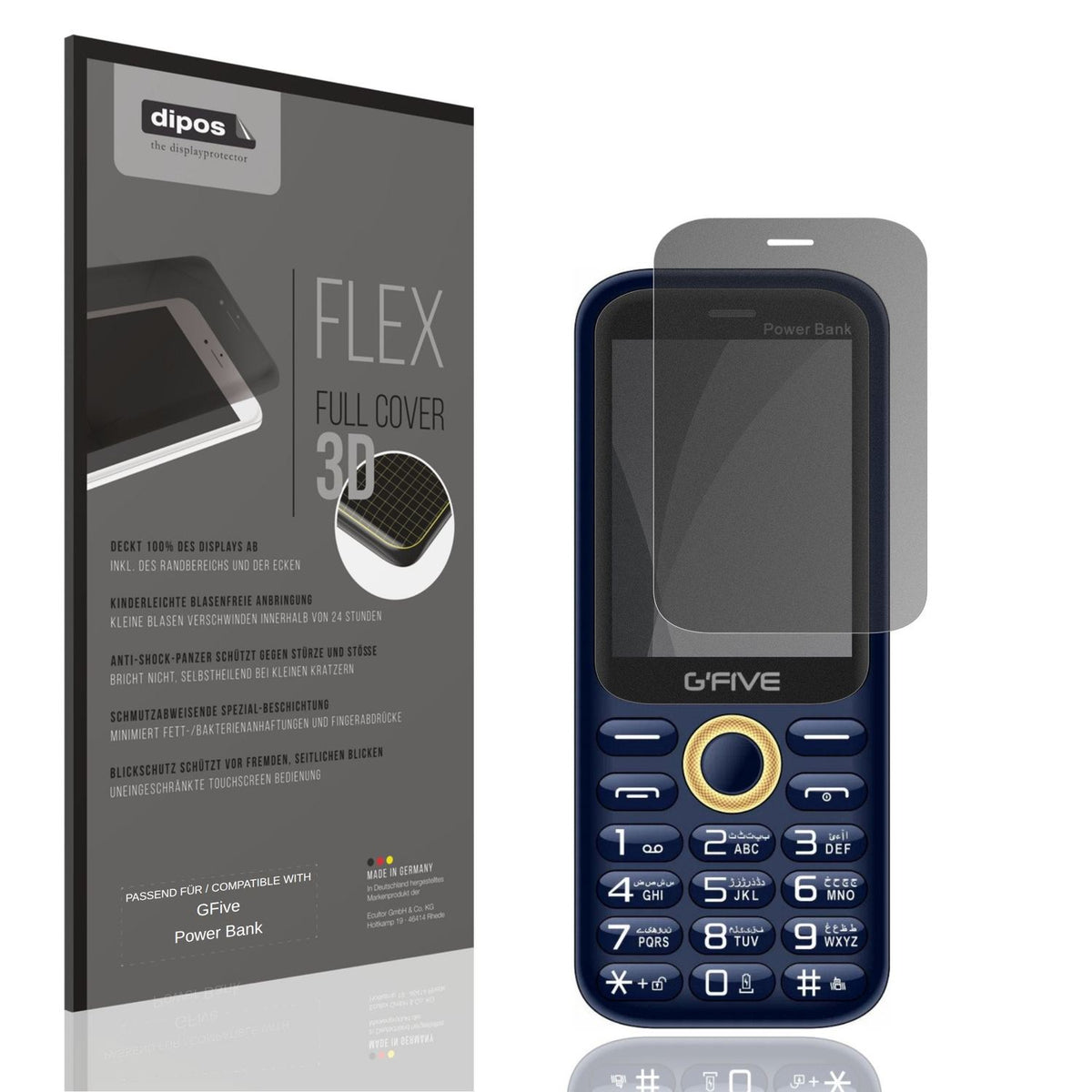 Blickschutzfolie von dipos passend für GFive Power Bank, 100% Displayabdeckung und blasenfreie Montage
