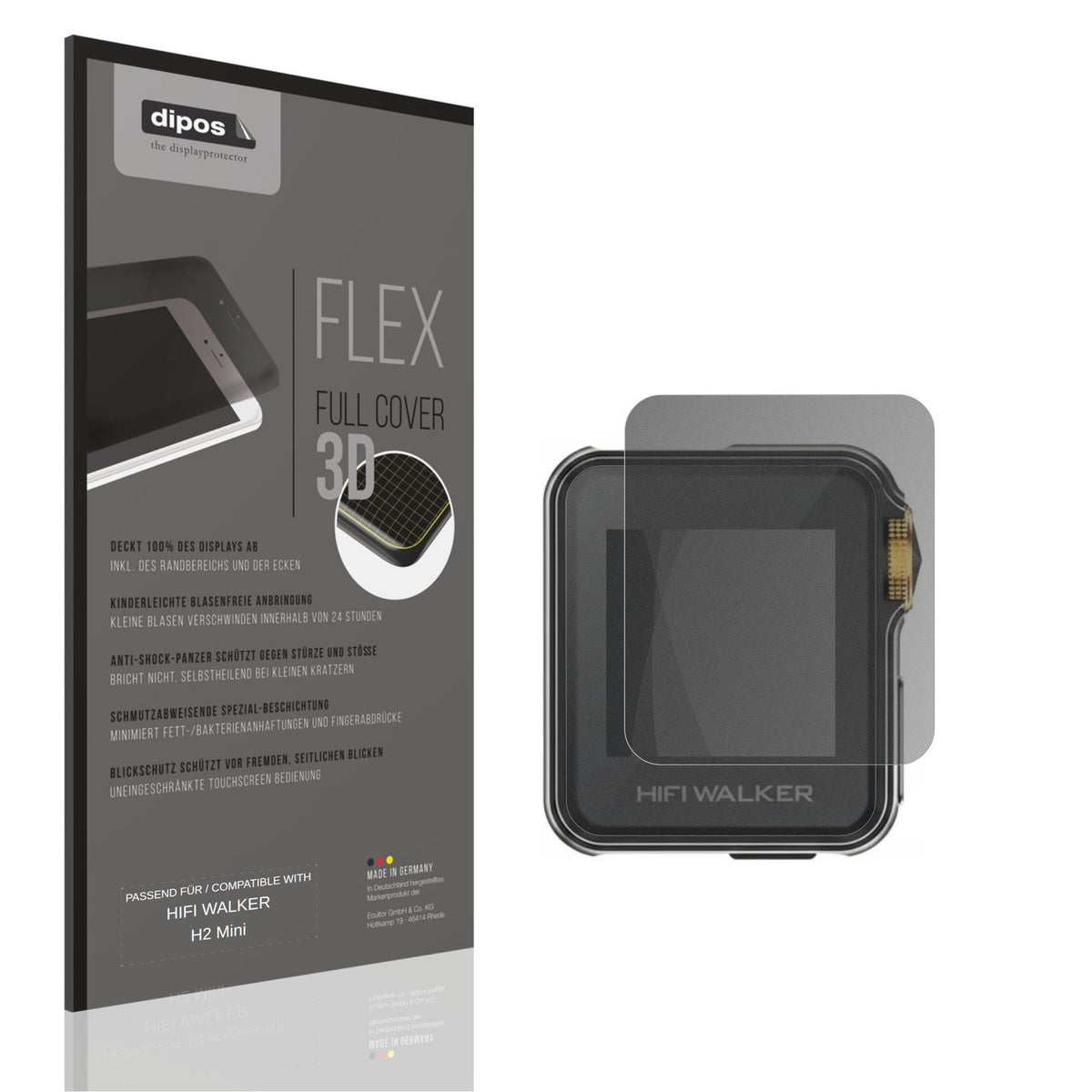 Blickschutzfolie von dipos passend für HIFI WALKER H2 Mini, 100% Displayabdeckung und blasenfreie Montage