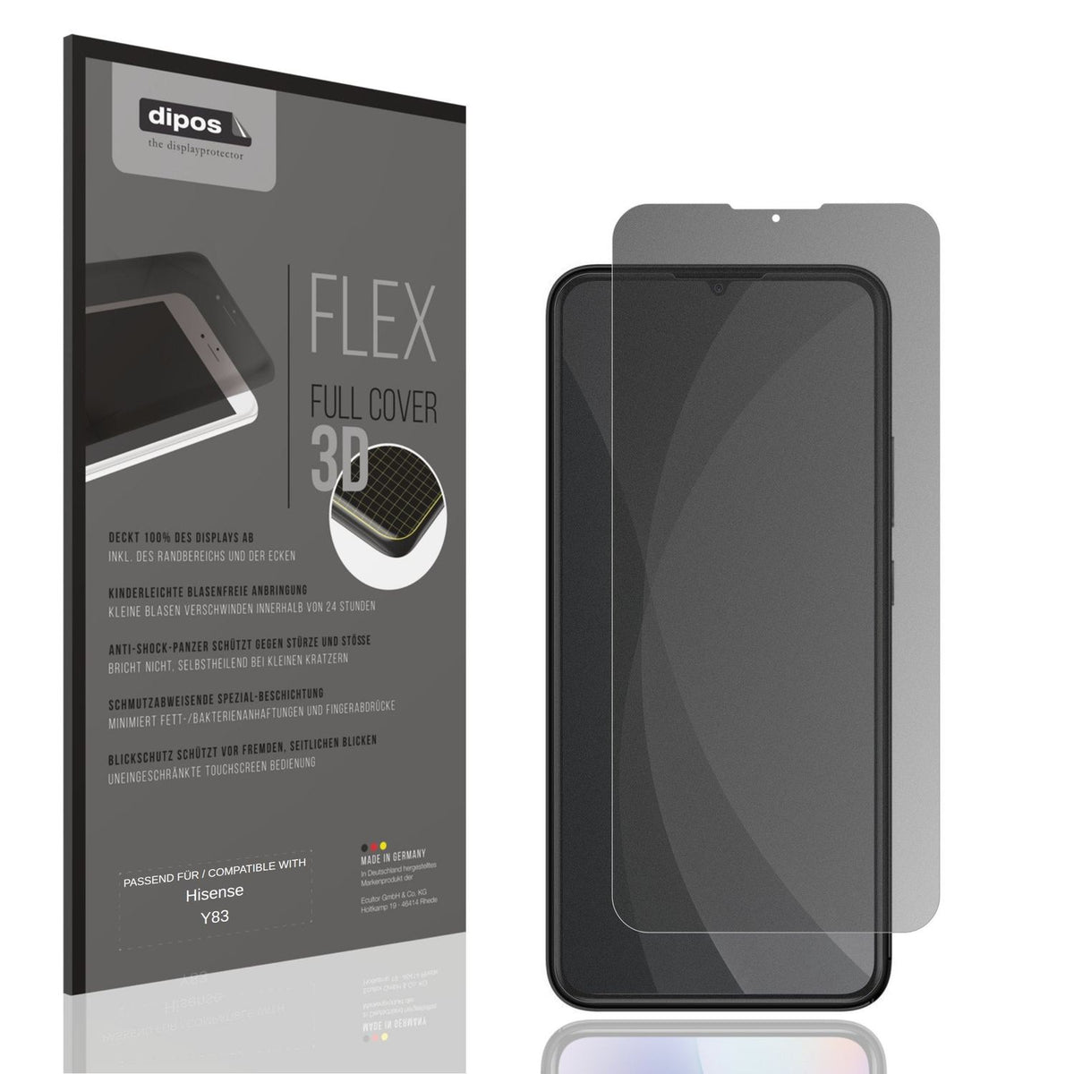 Blickschutzfolie von dipos passend für Hisense Y83, 100% Displayabdeckung und blasenfreie Montage
