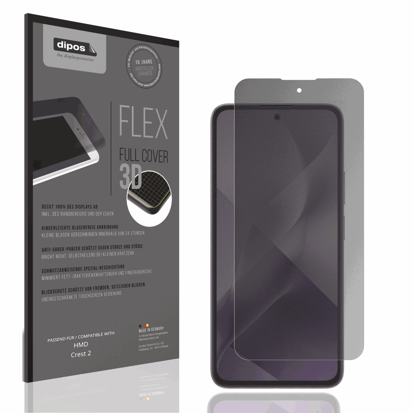 Blickschutzfolie von dipos passend für HMD Crest 2, 100% Displayabdeckung und blasenfreie Montage