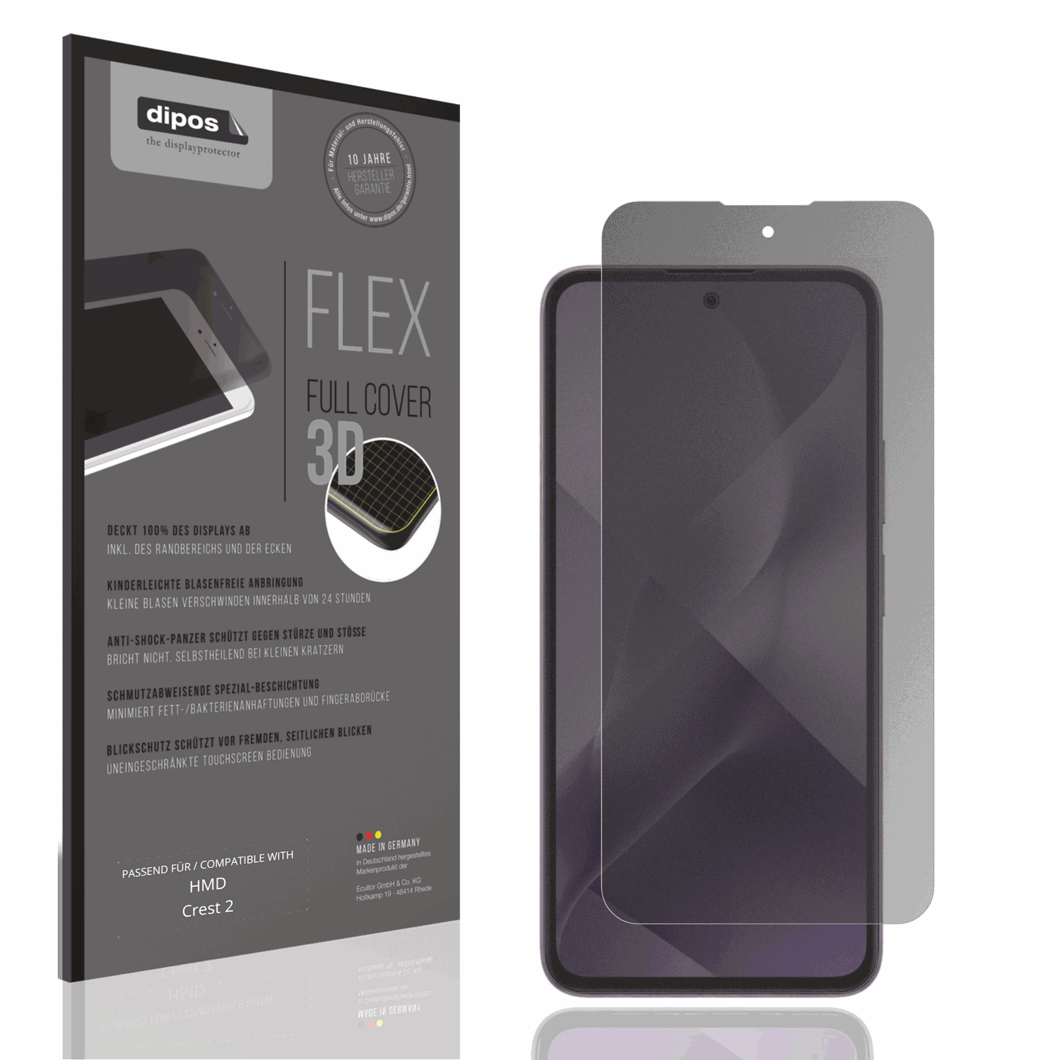 Blickschutzfolie von dipos passend für HMD Crest 2, 100% Displayabdeckung und blasenfreie Montage