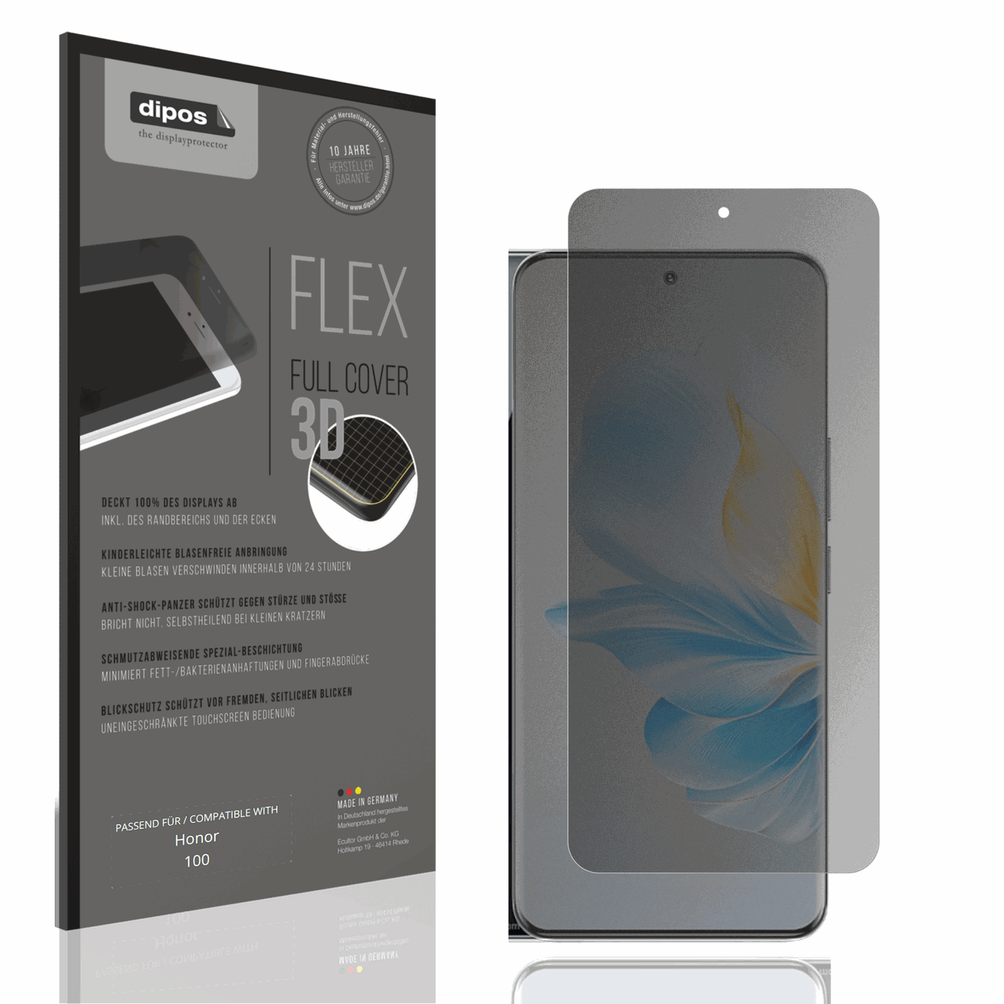 Blickschutzfolie von dipos passend für Honor 100, 100% Displayabdeckung und blasenfreie Montage