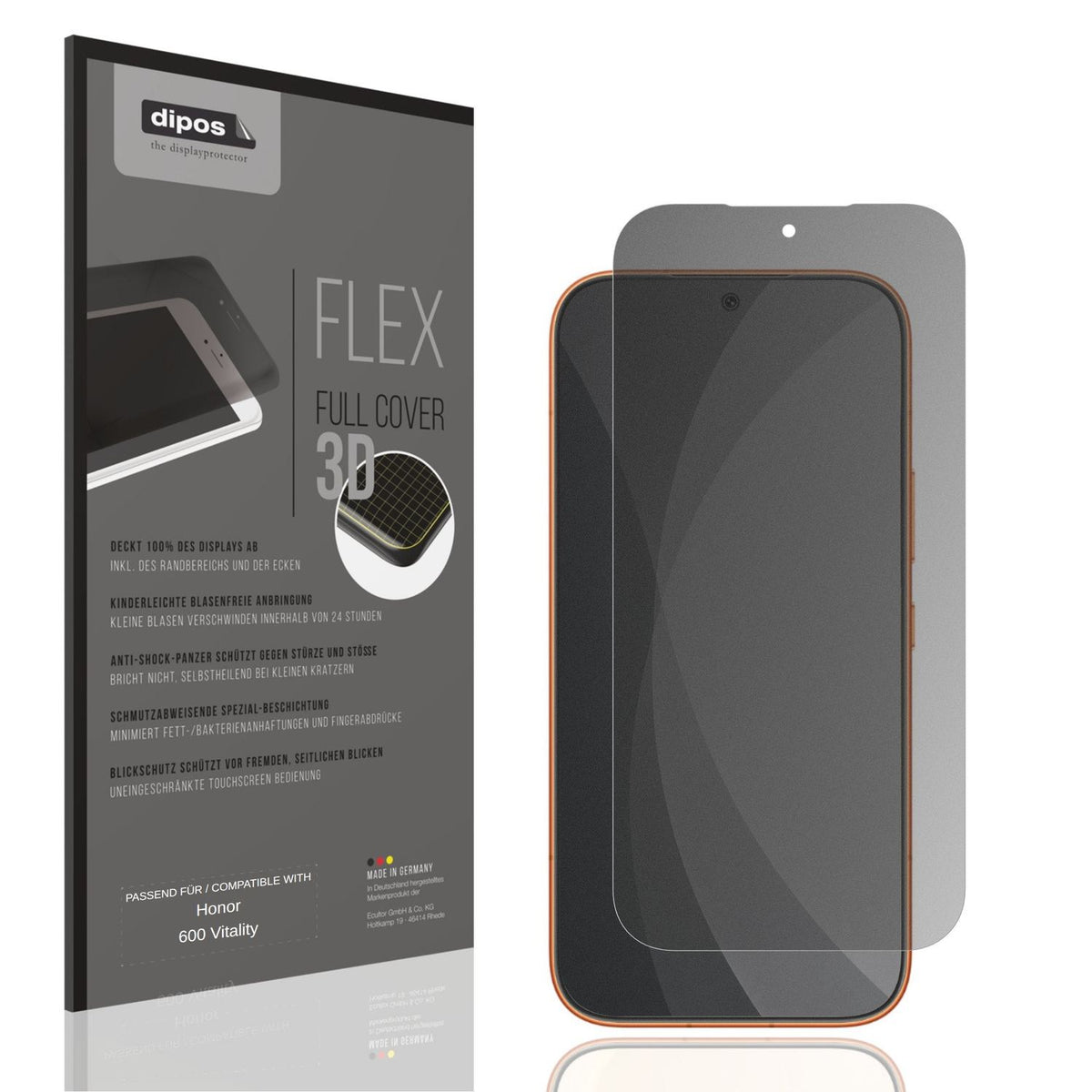 Blickschutzfolie von dipos passend für Honor 600 Vitality, 100% Displayabdeckung und blasenfreie Montage
