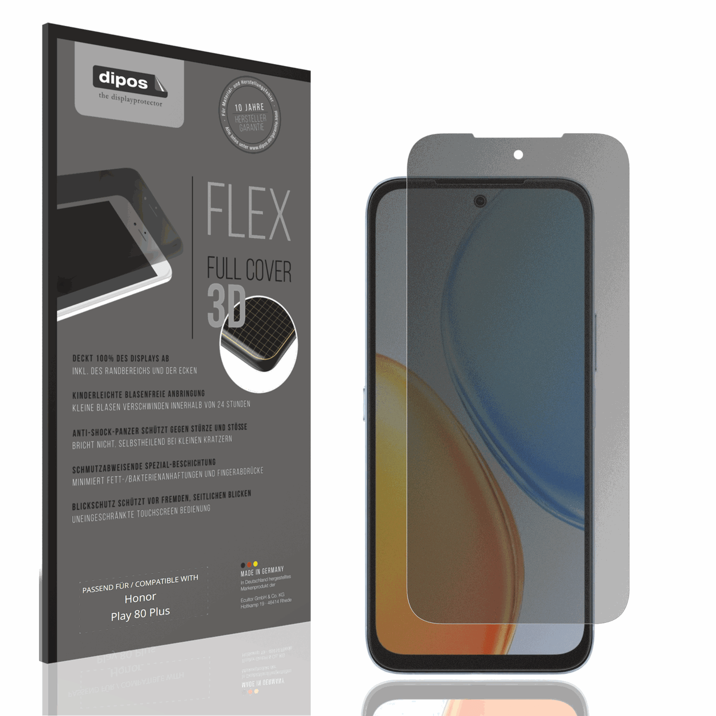Blickschutzfolie von dipos passend für Honor Play 80 Plus, 100% Displayabdeckung und blasenfreie Montage