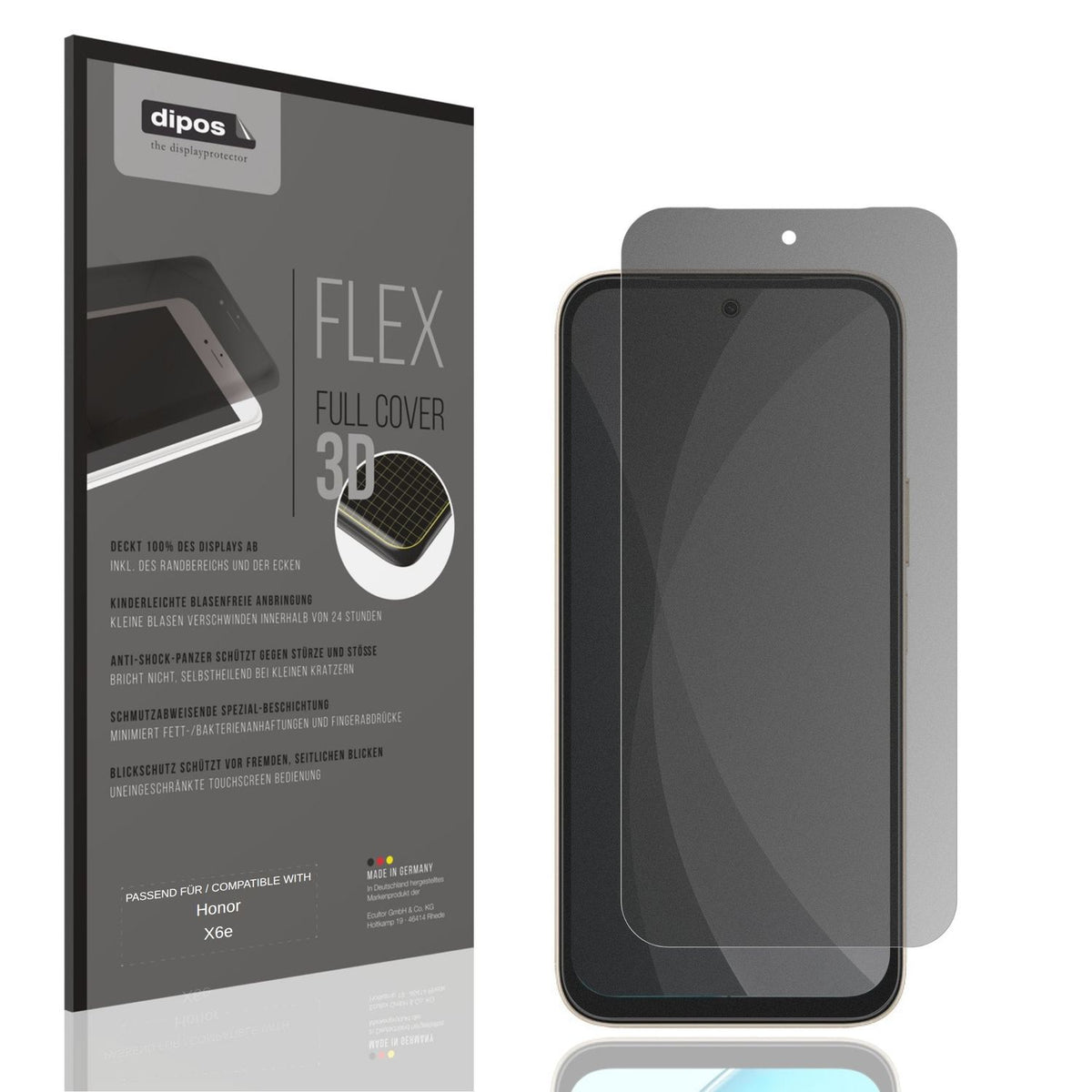 Blickschutzfolie von dipos passend für Honor X6e, 100% Displayabdeckung und blasenfreie Montage