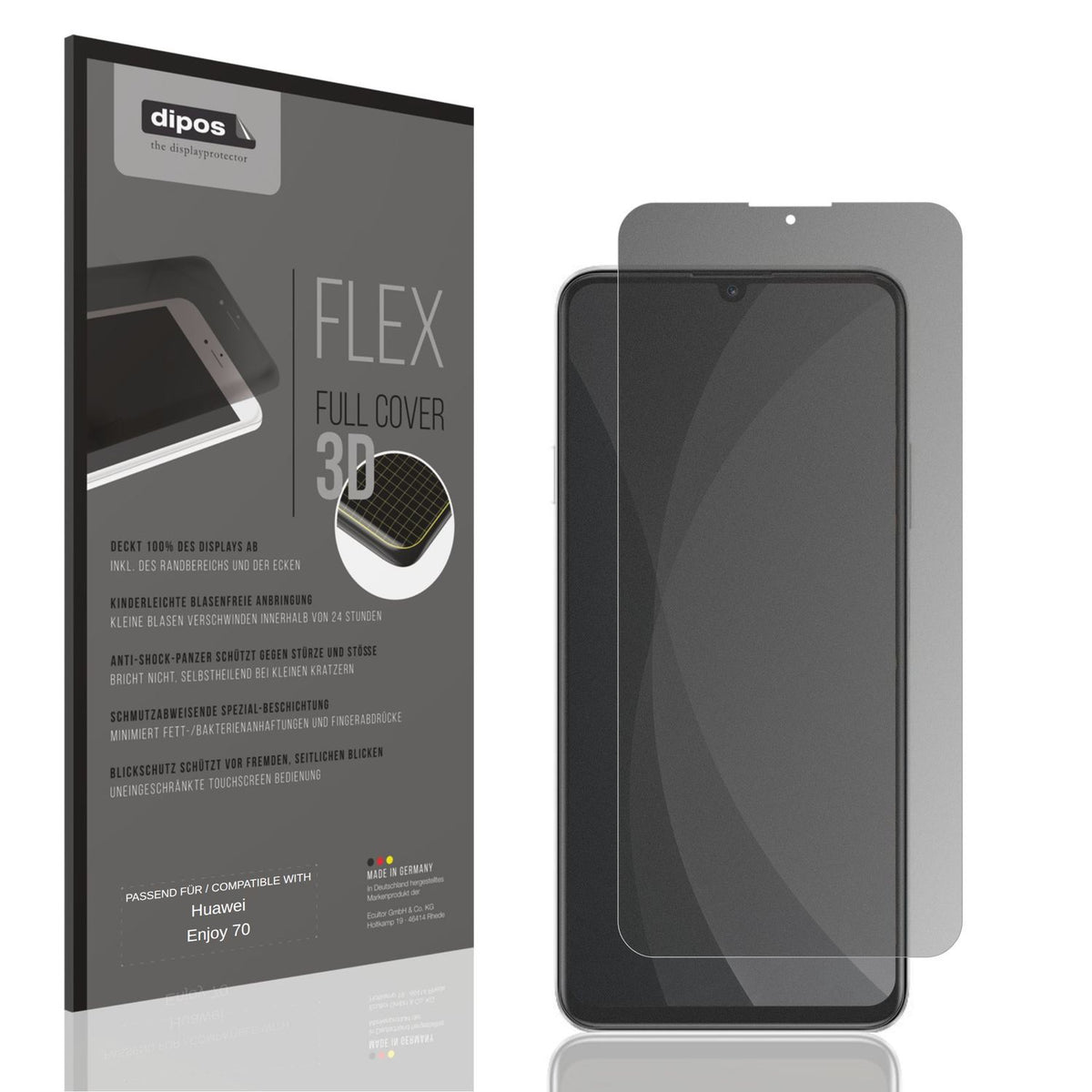 Blickschutzfolie von dipos passend für Huawei Enjoy 70, 100% Displayabdeckung und blasenfreie Montage