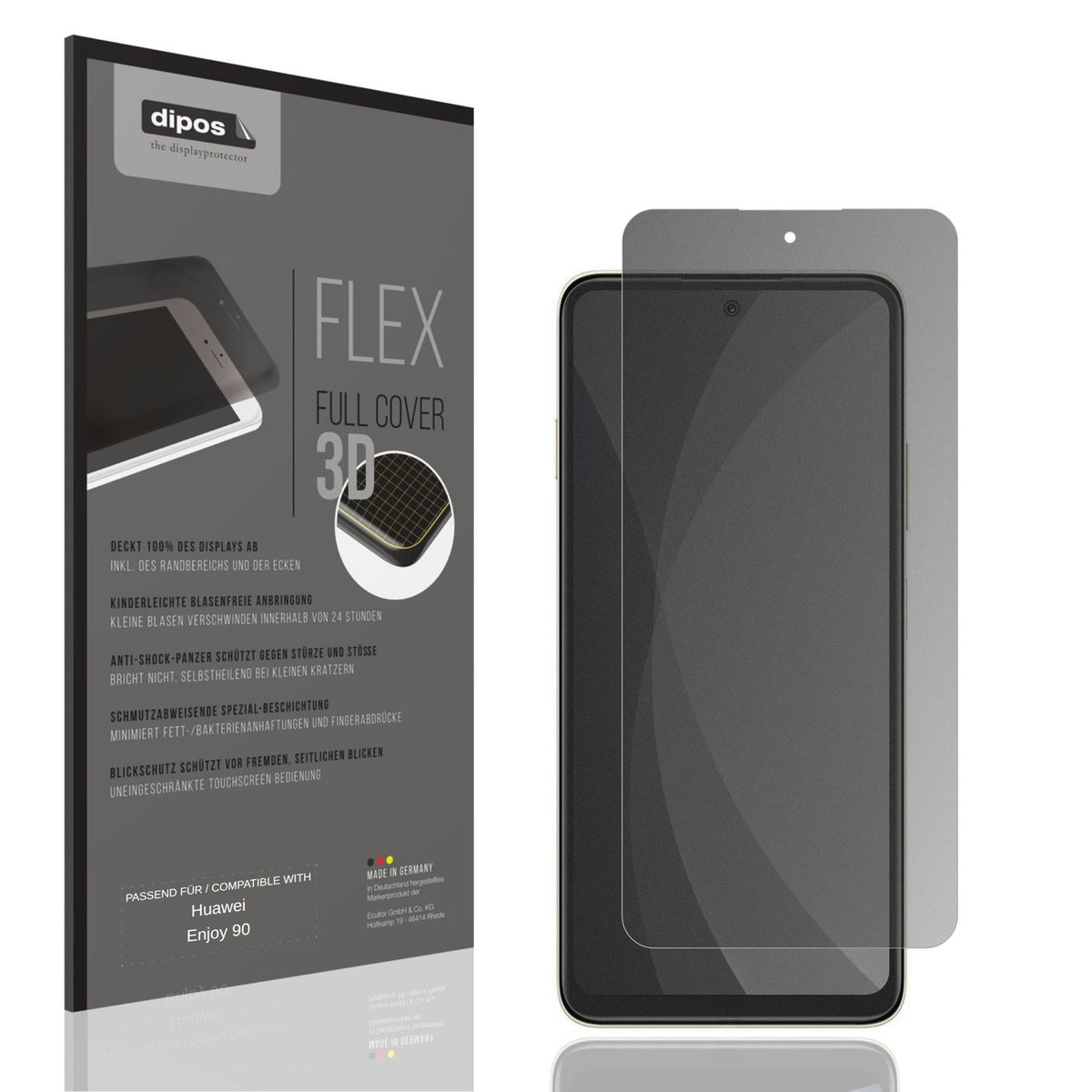 Blickschutzfolie von dipos passend für Huawei Enjoy 90, 100% Displayabdeckung und blasenfreie Montage
