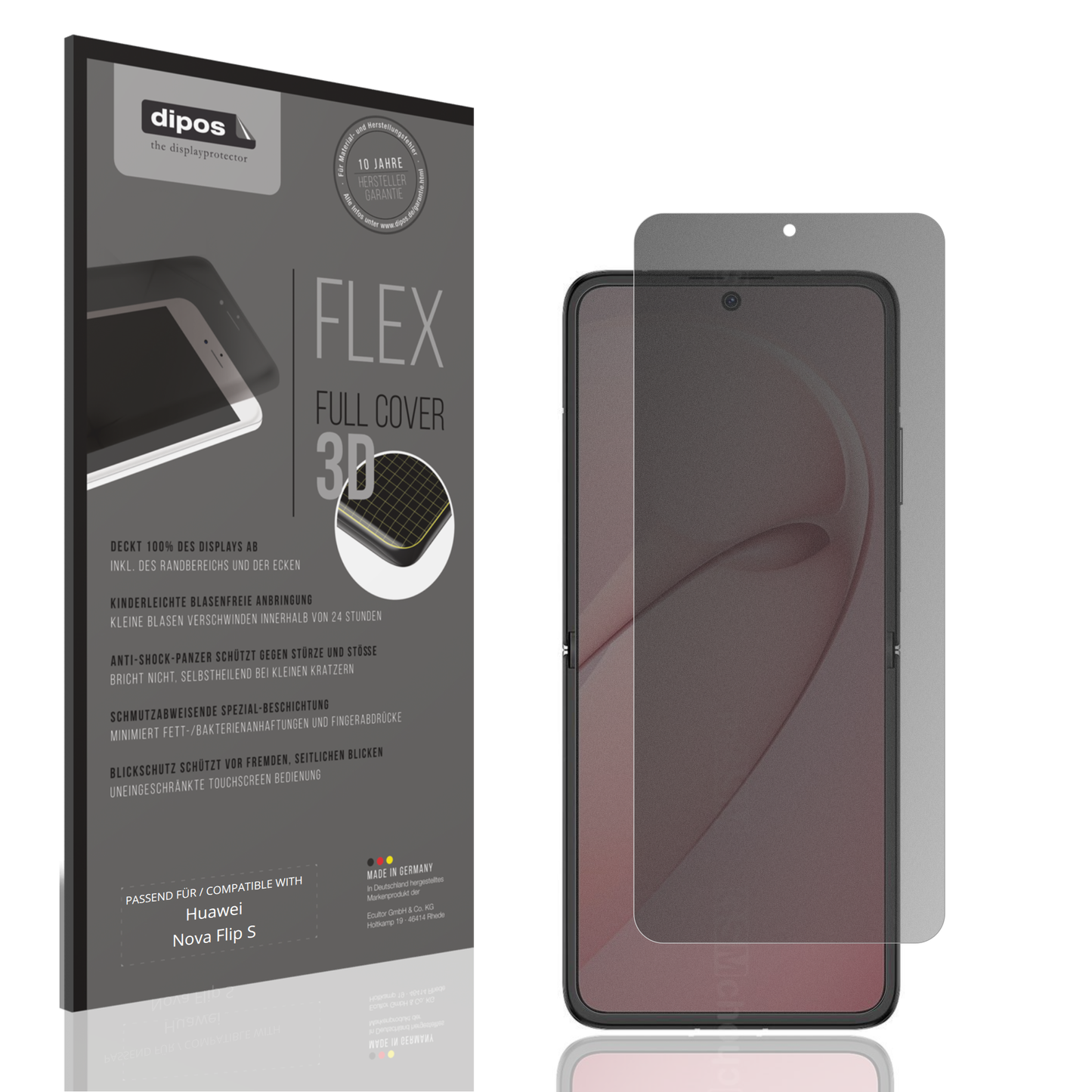 Blickschutzfolie von dipos passend für Huawei Nova Flip S Innenseite, 100% Displayabdeckung und blasenfreie Montage