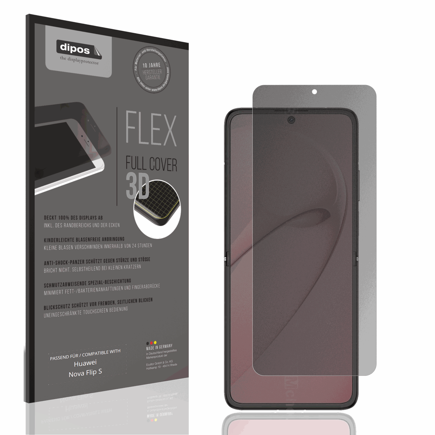 Blickschutzfolie von dipos passend für Huawei Nova Flip S Innenseite, 100% Displayabdeckung und blasenfreie Montage