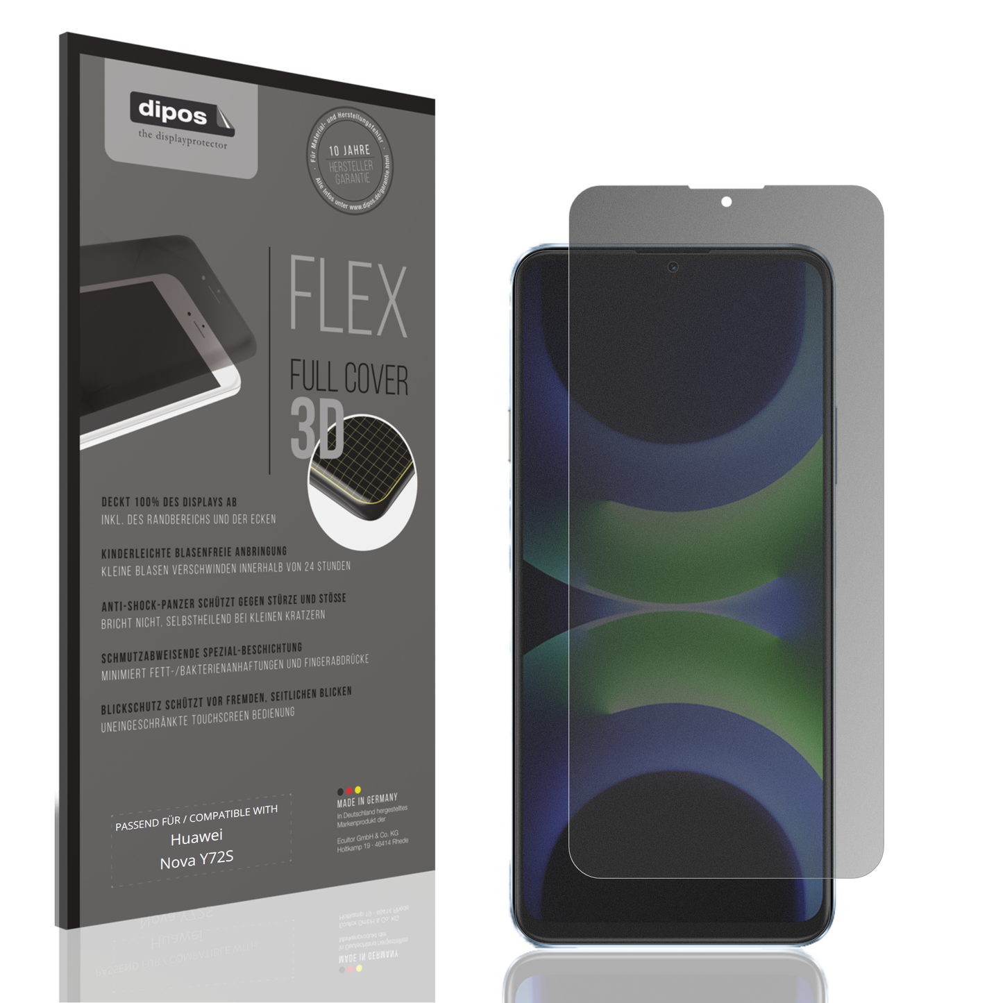 Blickschutzfolie von dipos passend für Huawei Nova Y72S, 100% Displayabdeckung und blasenfreie Montage
