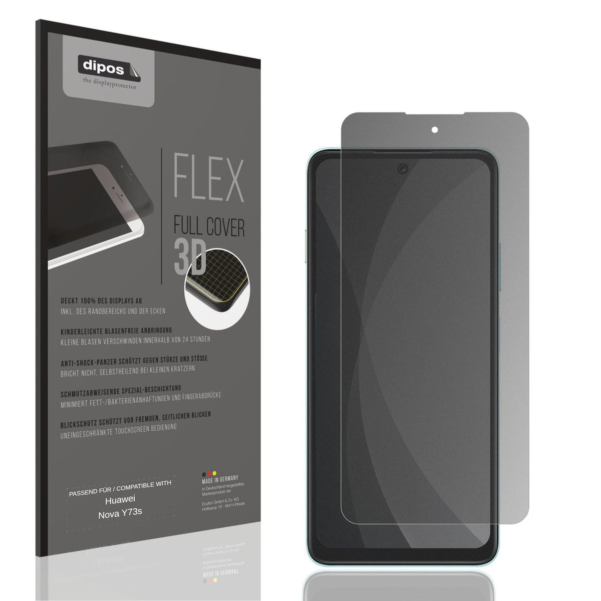 Blickschutzfolie von dipos passend für Huawei Nova Y73s, 100% Displayabdeckung und blasenfreie Montage