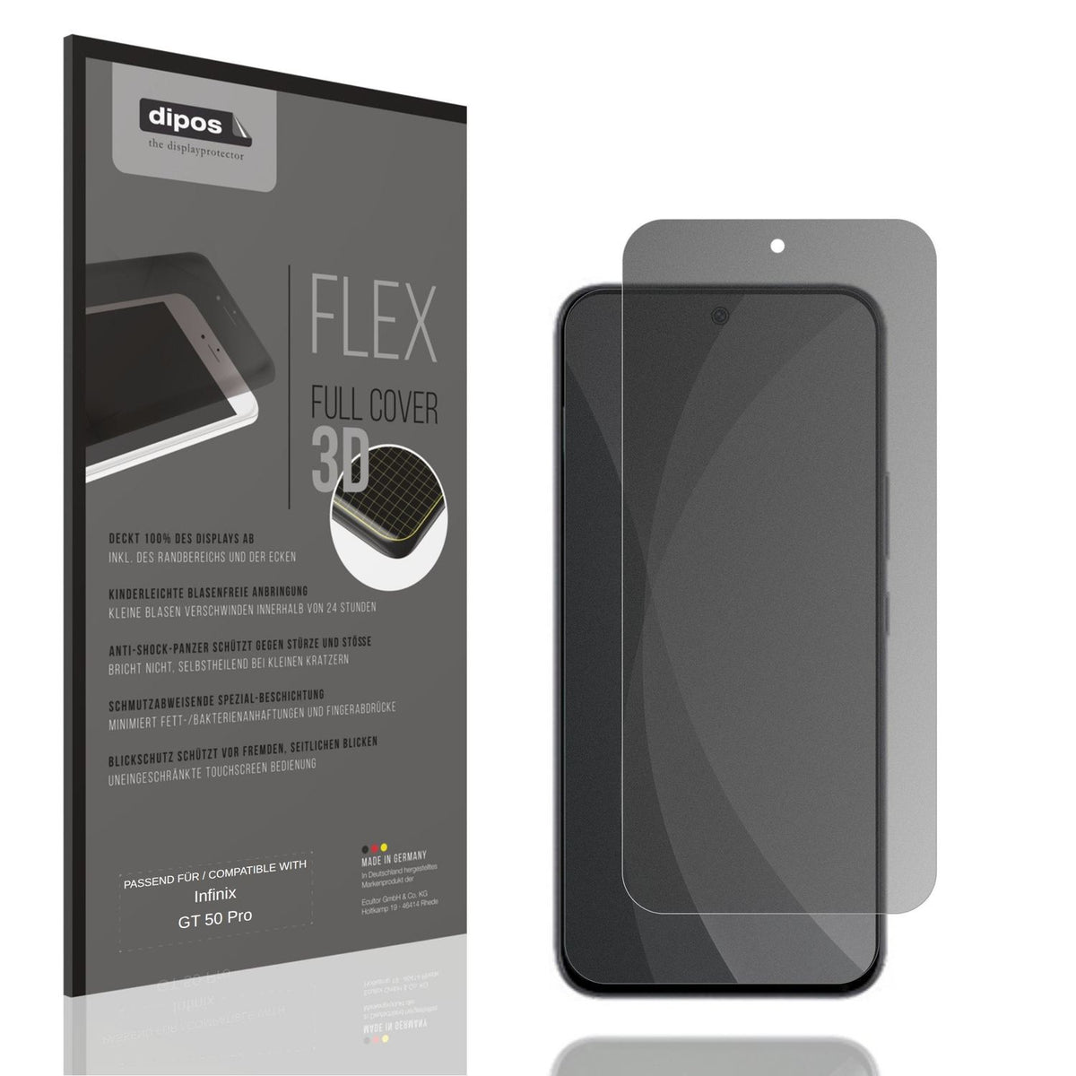 Blickschutzfolie von dipos passend für Infinix GT 50 Pro, 100% Displayabdeckung und blasenfreie Montage
