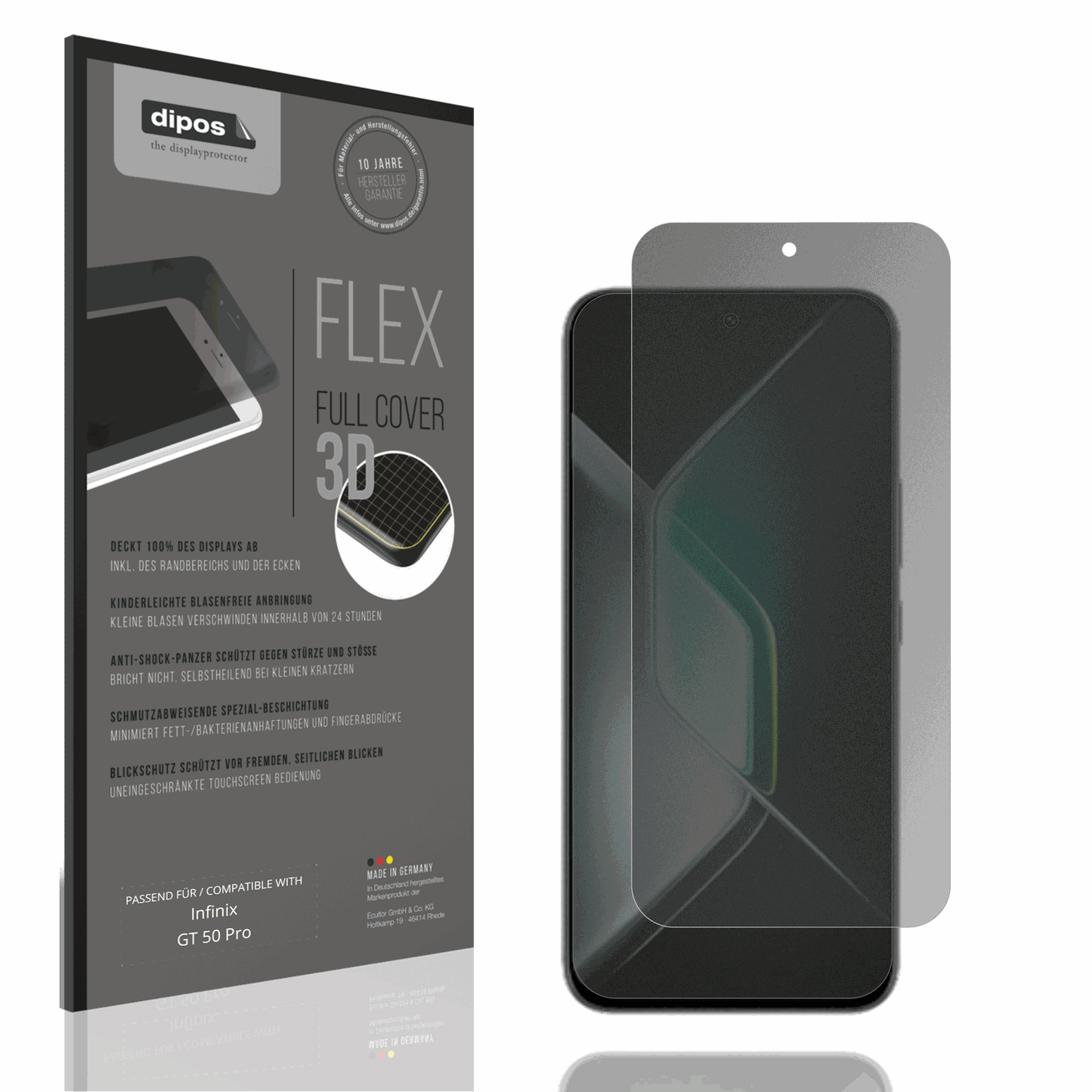 Blickschutzfolie von dipos passend für Infinix GT 50 Pro, 100% Displayabdeckung und blasenfreie Montage