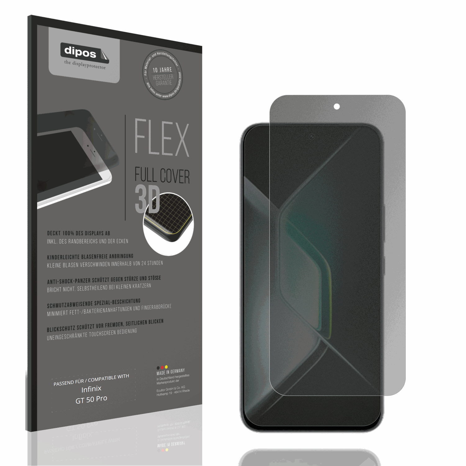 Blickschutzfolie von dipos passend für Infinix GT 50 Pro, 100% Displayabdeckung und blasenfreie Montage