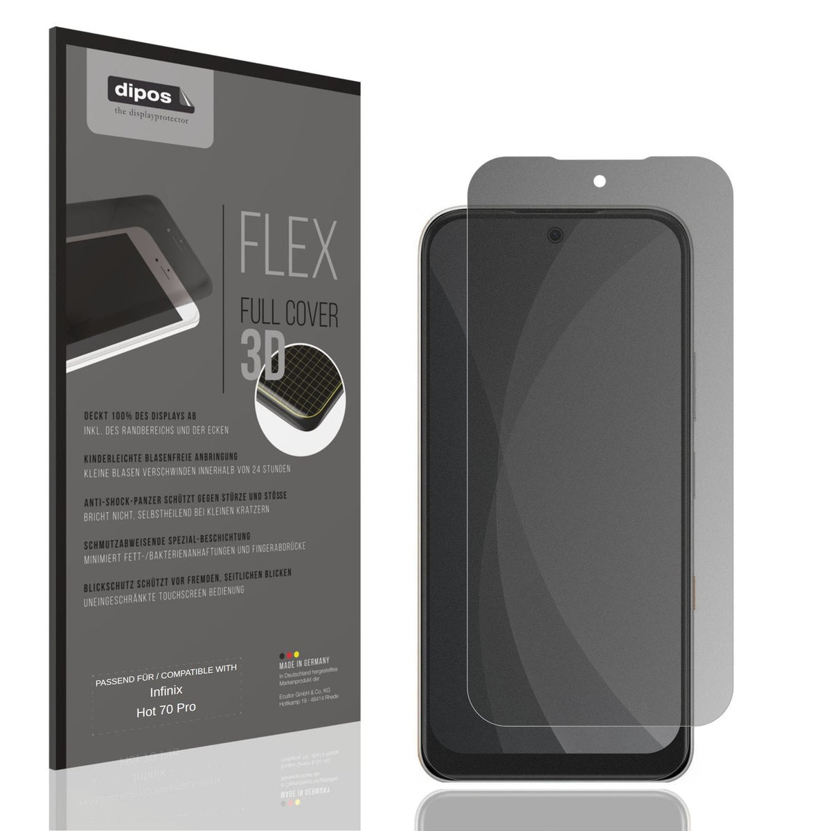 Blickschutzfolie von dipos passend für Infinix Hot 70 Pro, 100% Displayabdeckung und blasenfreie Montage