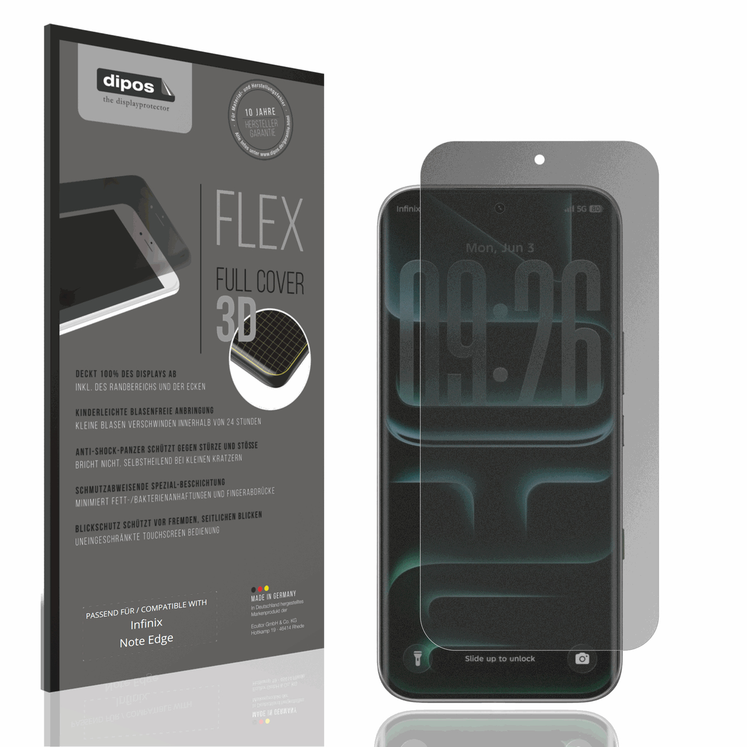 Blickschutzfolie von dipos passend f�r Infinix Note Edge, 100% Displayabdeckung und blasenfreie Montage