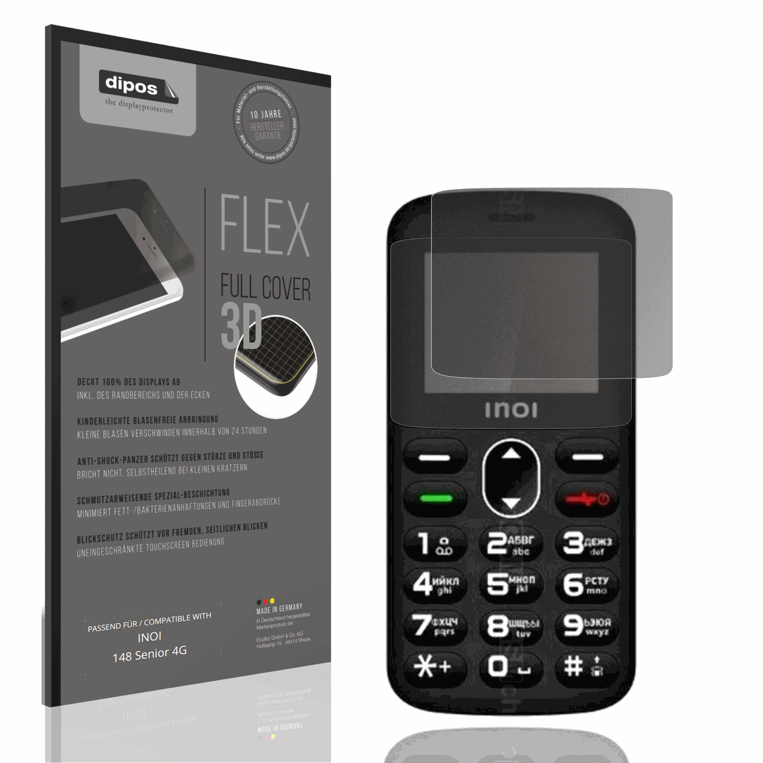 Blickschutzfolie von dipos passend für INOI 148 Senior 4G, 100% Displayabdeckung und blasenfreie Montage