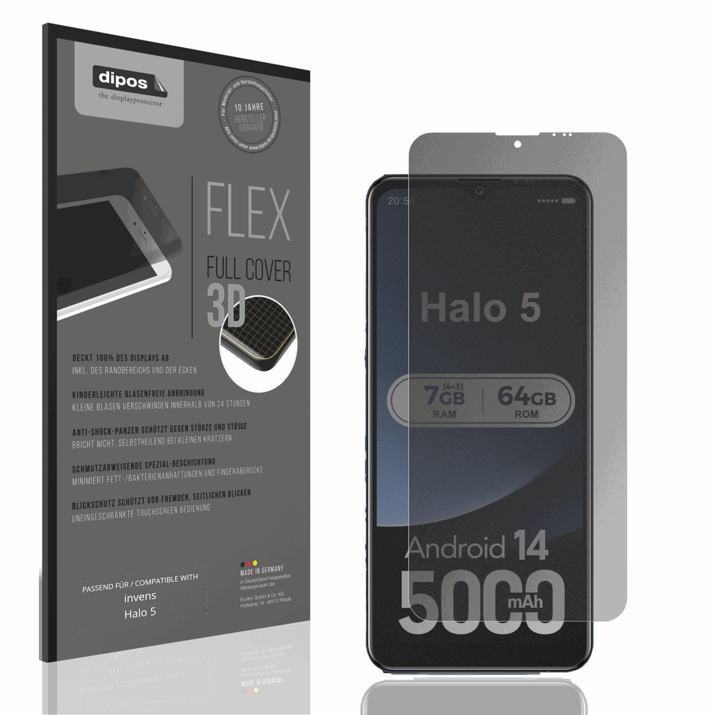 Blickschutzfolie von dipos passend für invens Halo 5, 100% Displayabdeckung und blasenfreie Montage