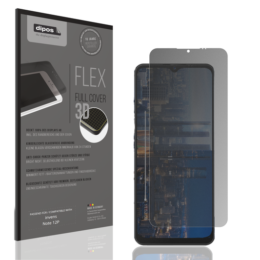 Blickschutzfolie von dipos passend für invens Note 12P, 100% Displayabdeckung und blasenfreie Montage