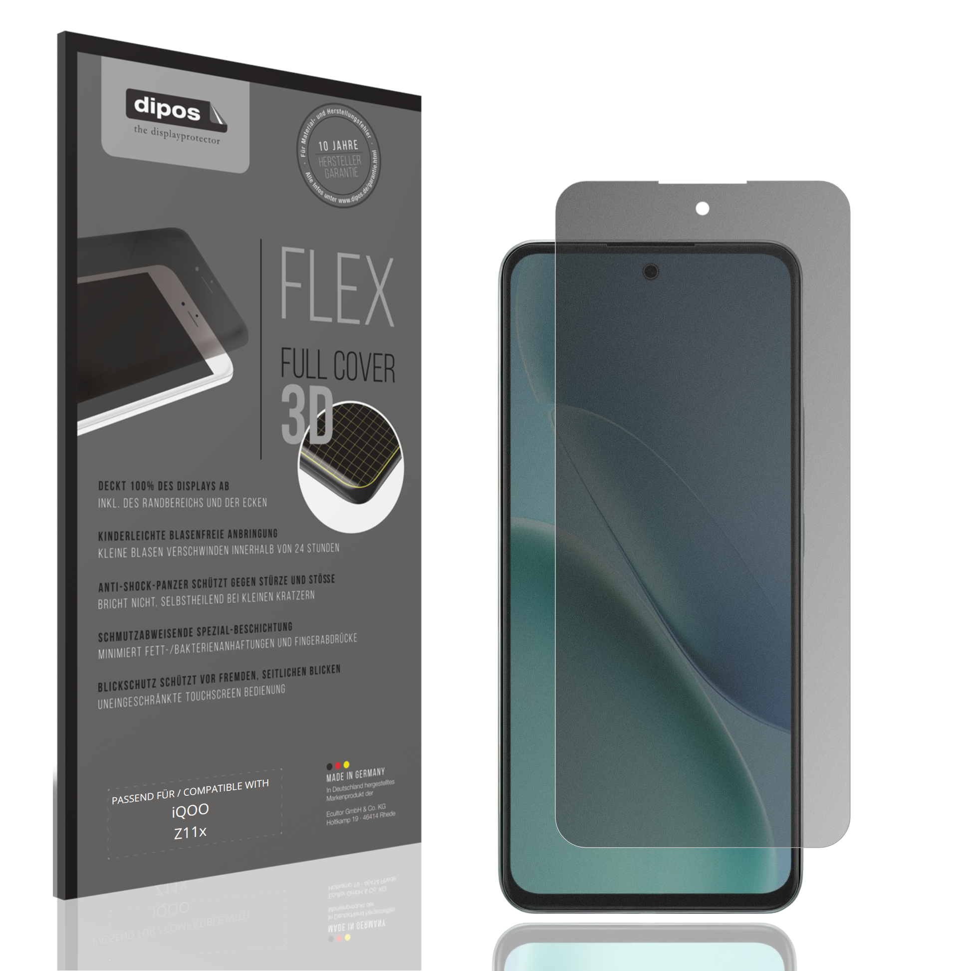 Blickschutzfolie von dipos passend für iQOO Z11x, 100% Displayabdeckung und blasenfreie Montage