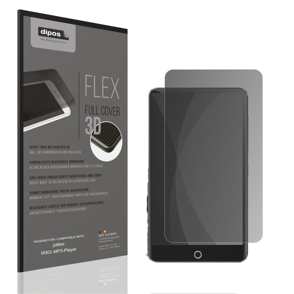 Blickschutzfolie von dipos passend für joliker M301 MP3-Player, 100% Displayabdeckung und blasenfreie Montage