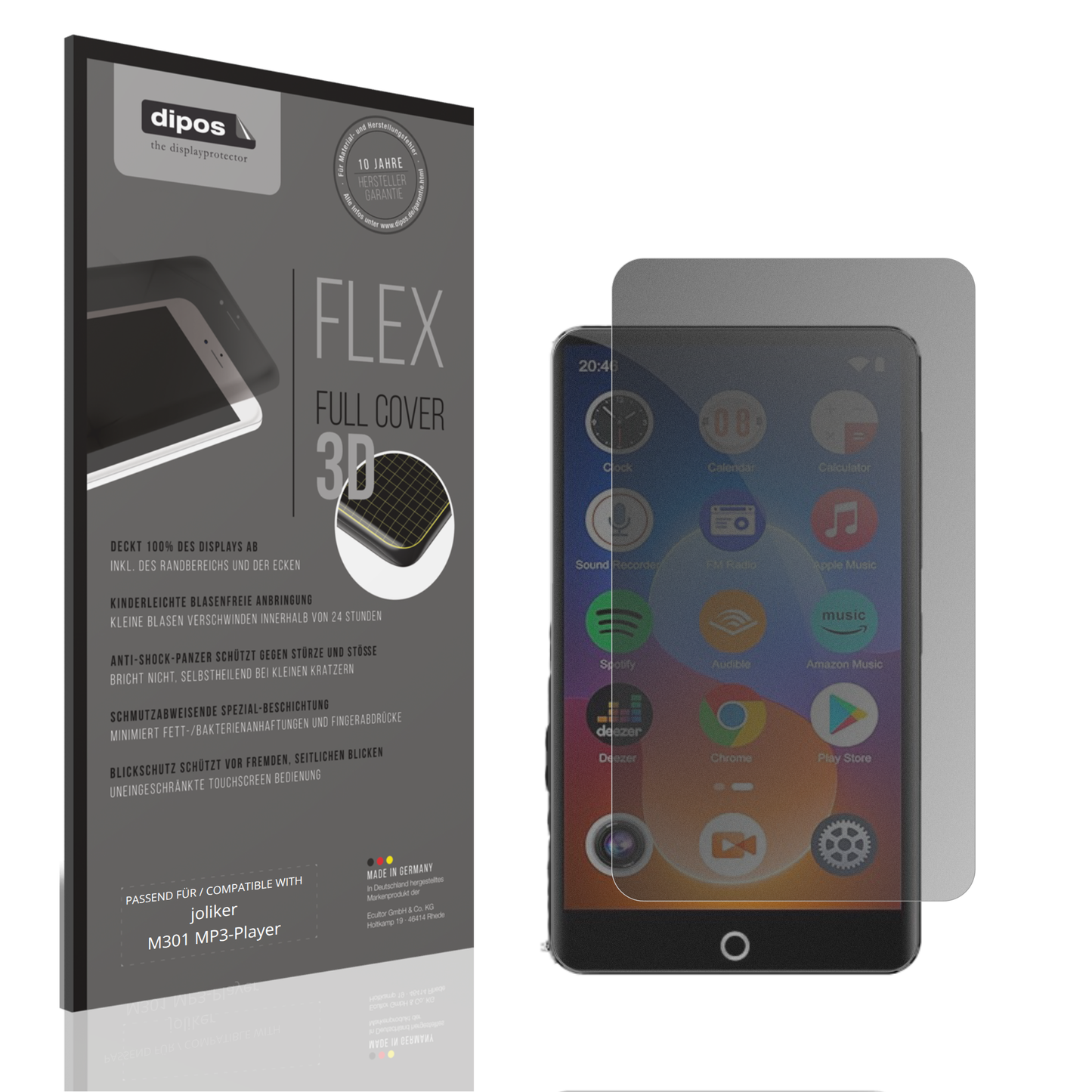 Blickschutzfolie von dipos passend für joliker M301 MP3-Player, 100% Displayabdeckung und blasenfreie Montage