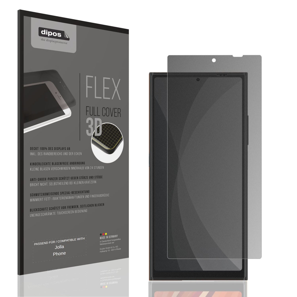 Blickschutzfolie von dipos passend für Jolla Phone, 100% Displayabdeckung und blasenfreie Montage
