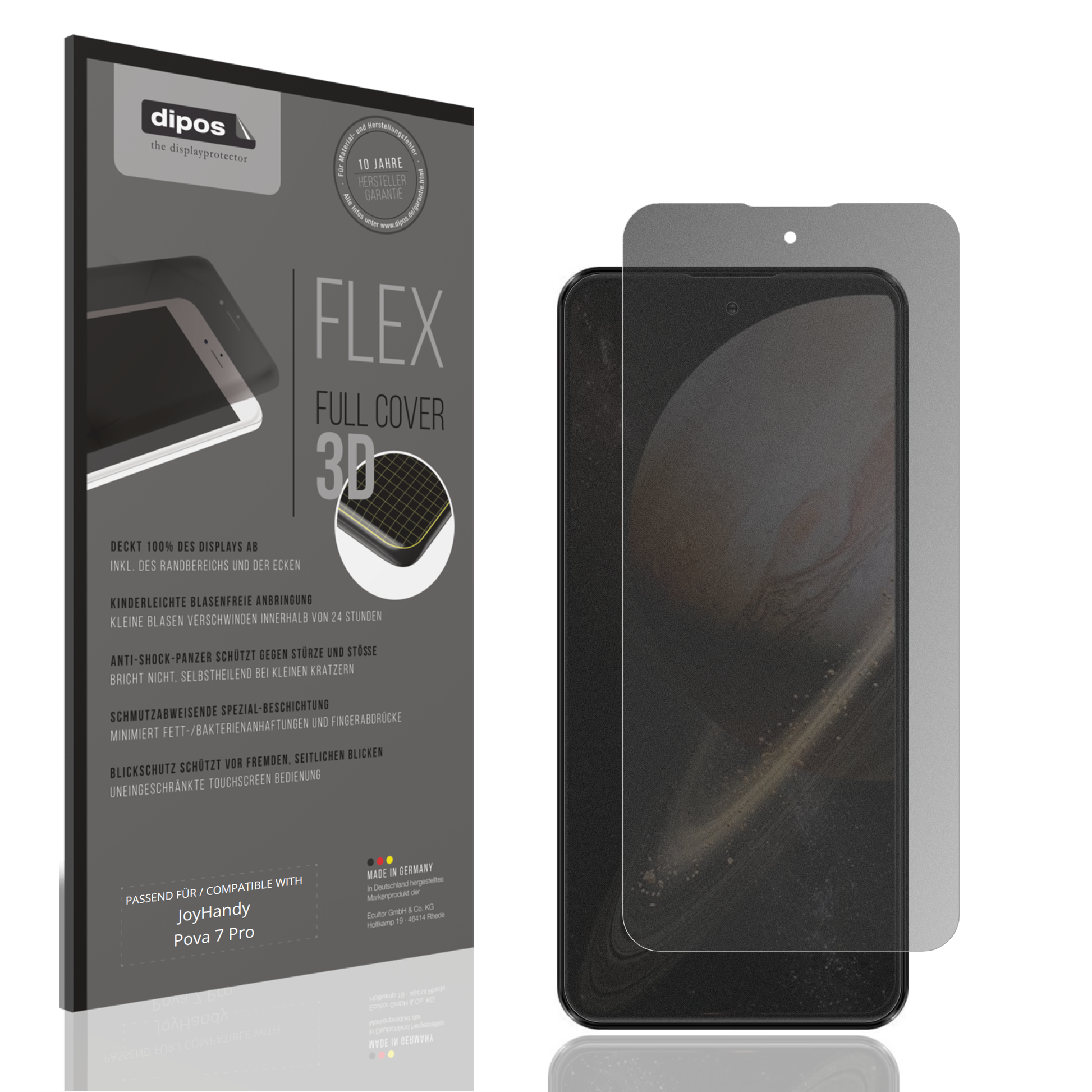 Blickschutzfolie von dipos passend für JoyHandy Pova 7 Pro, 100% Displayabdeckung und blasenfreie Montage