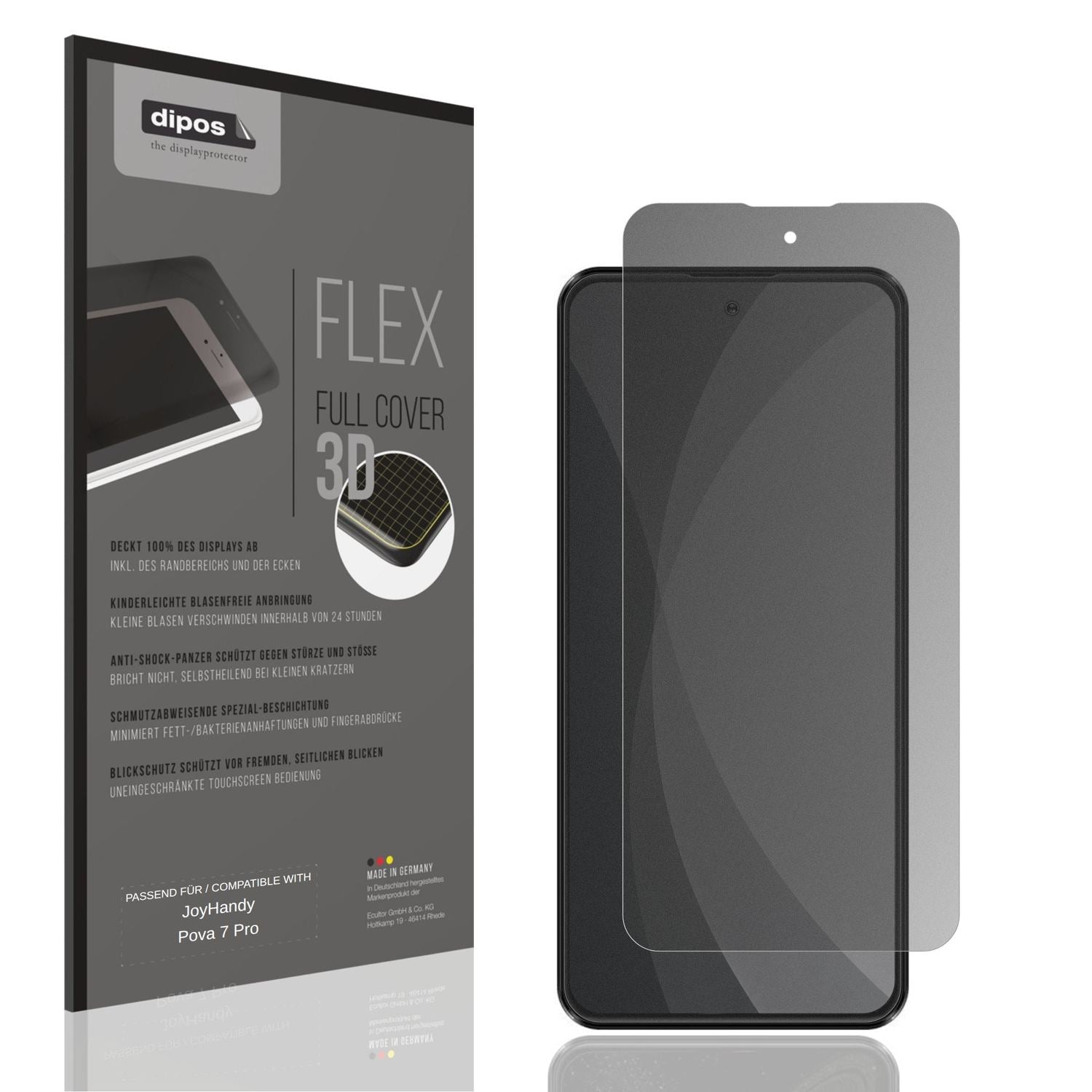 Blickschutzfolie von dipos passend für JoyHandy Pova7Pro, 100% Displayabdeckung und blasenfreie Montage