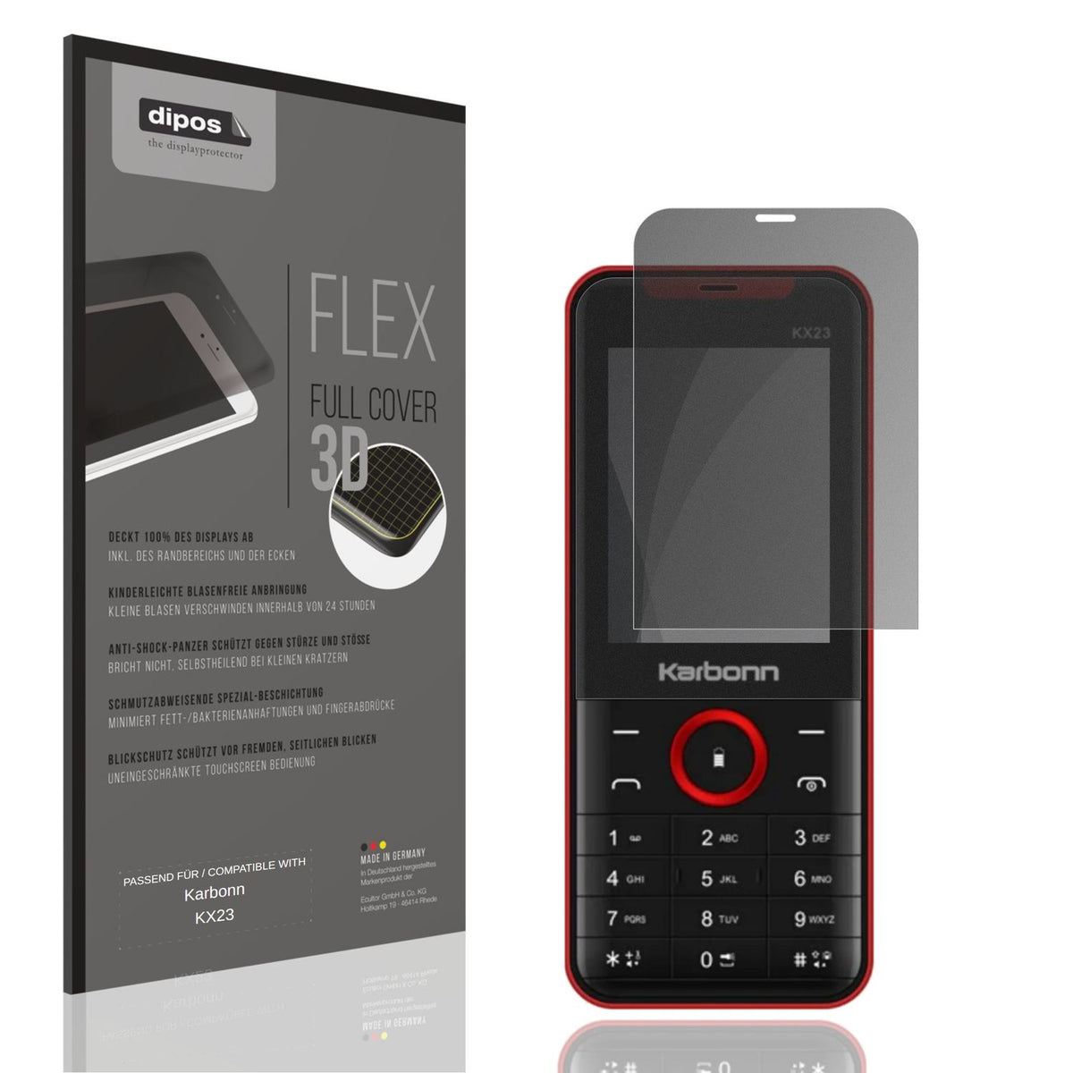 Blickschutzfolie von dipos passend für Karbonn KX23, 100% Displayabdeckung und blasenfreie Montage
