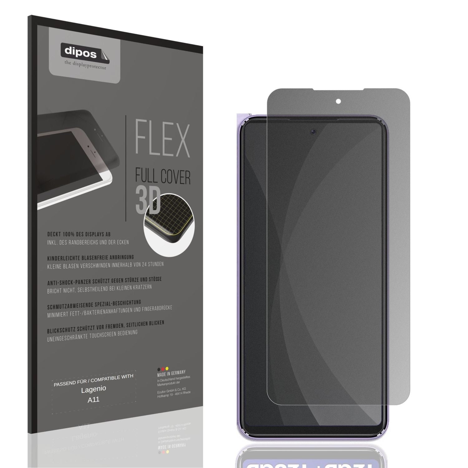 Blickschutzfolie von dipos passend für Lagenio A11, 100% Displayabdeckung und blasenfreie Montage