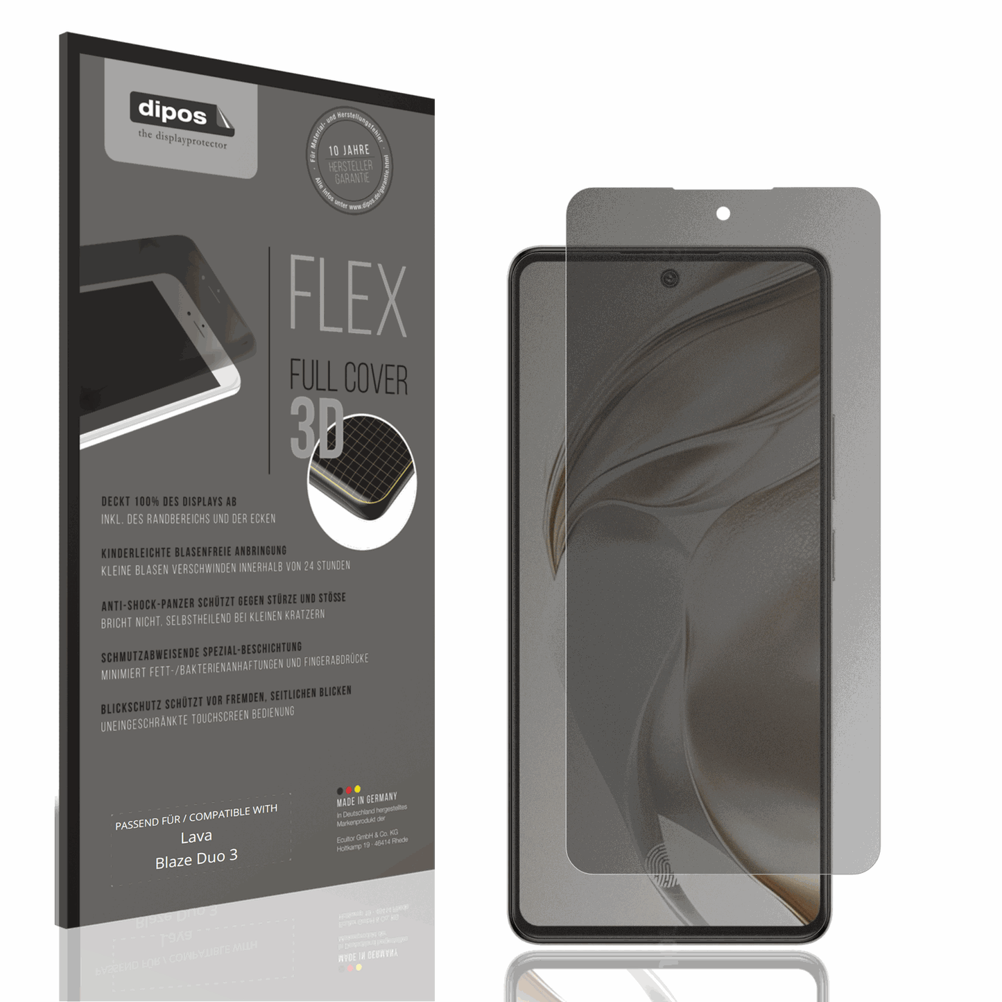 Blickschutzfolie von dipos passend f�r Lava Blaze Duo 3, 100% Displayabdeckung und blasenfreie Montage