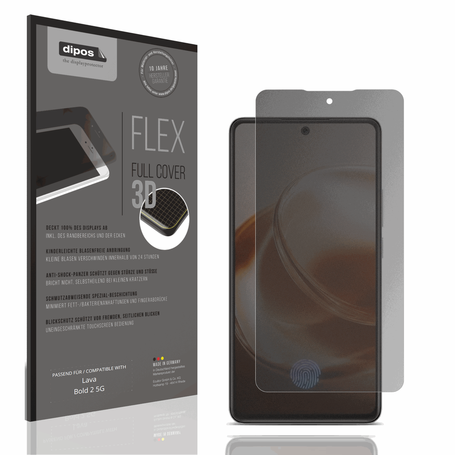 Blickschutzfolie von dipos passend für Lava Bold 2 5G, 100% Displayabdeckung und blasenfreie Montage