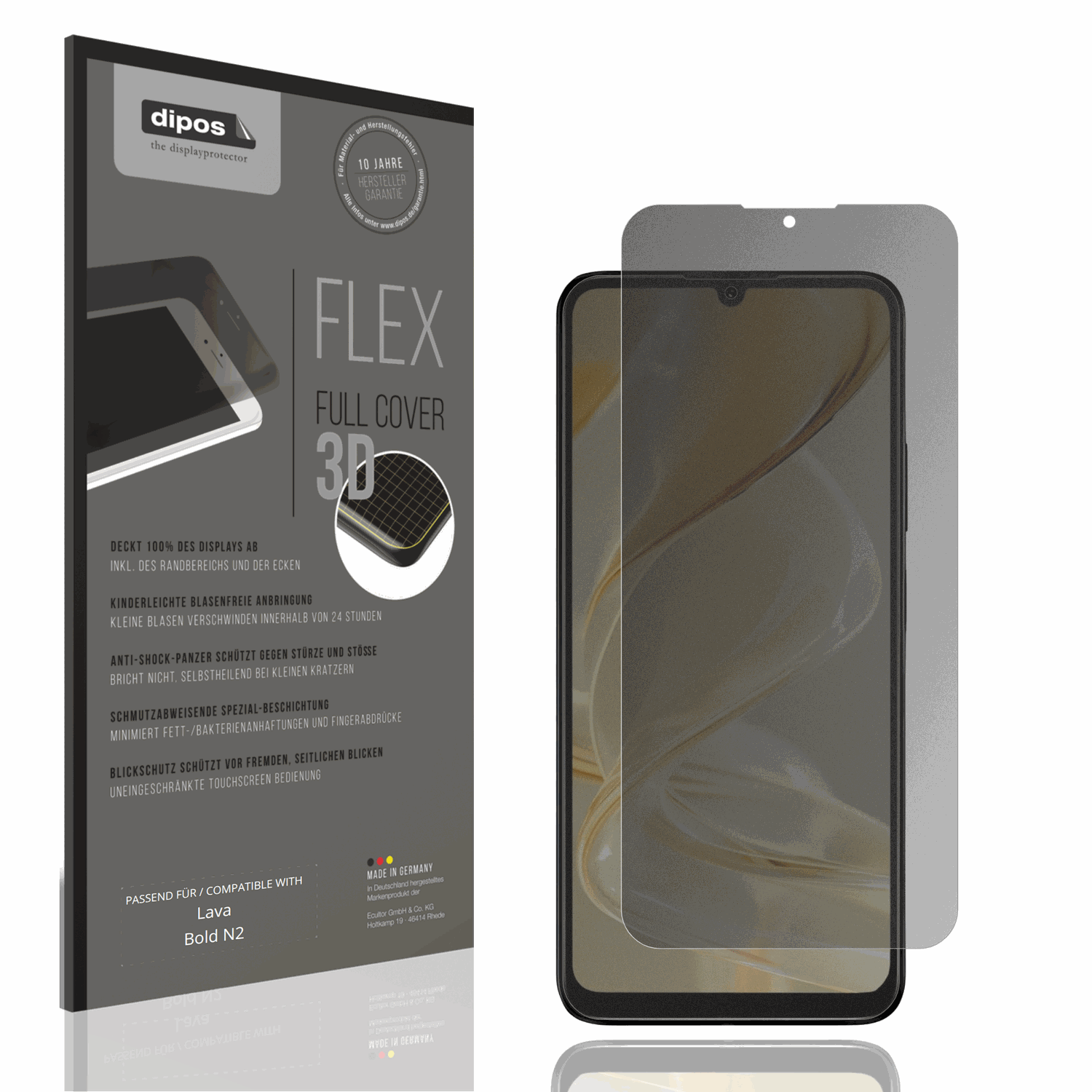 Blickschutzfolie von dipos passend für Lava Bold N2, 100% Displayabdeckung und blasenfreie Montage