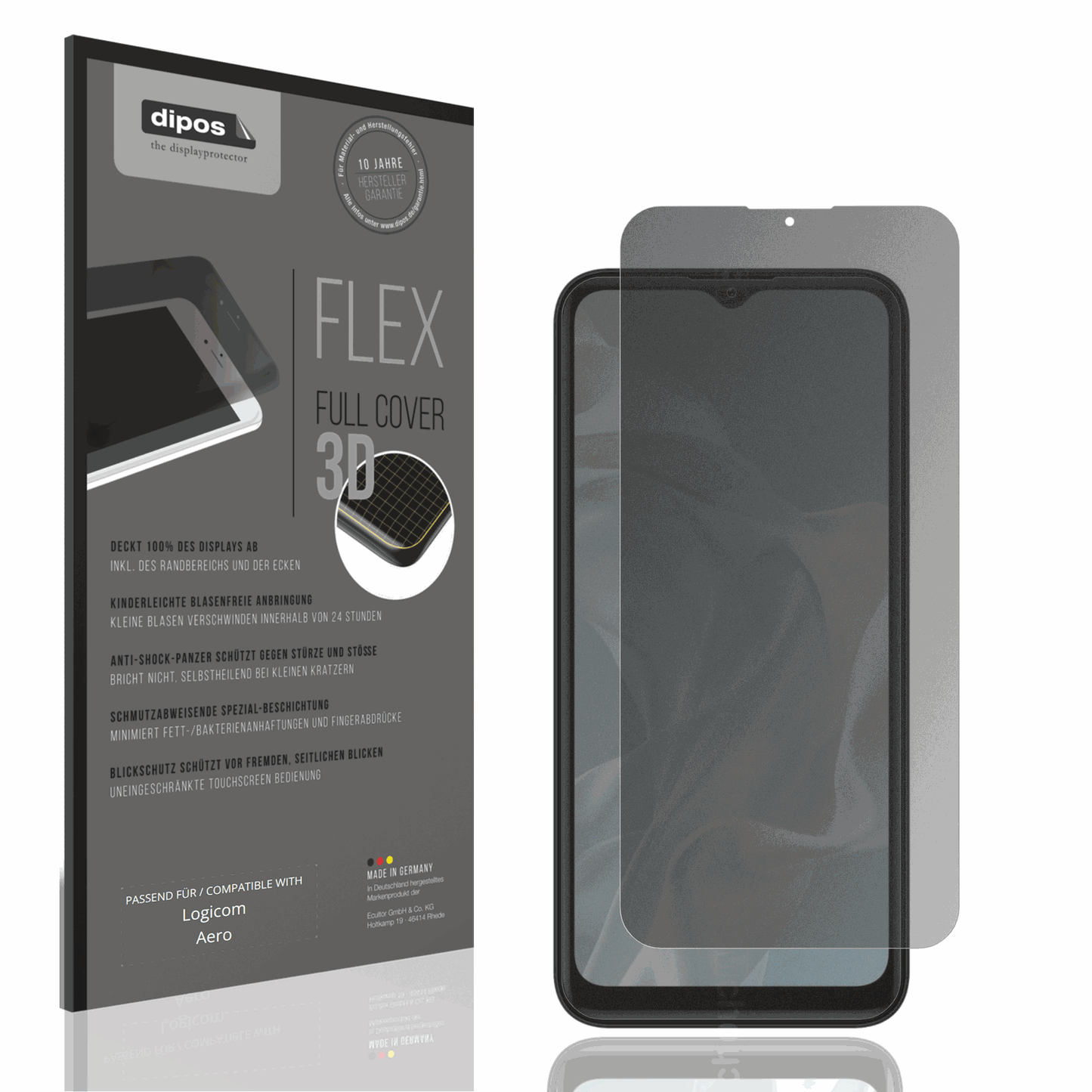 Blickschutzfolie von dipos passend für Logicom Aero, 100% Displayabdeckung und blasenfreie Montage