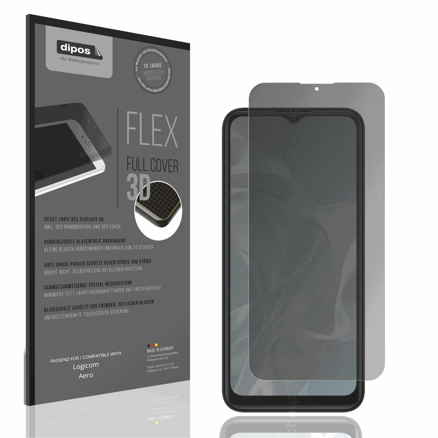 Blickschutzfolie von dipos passend für Logicom Aero, 100% Displayabdeckung und blasenfreie Montage