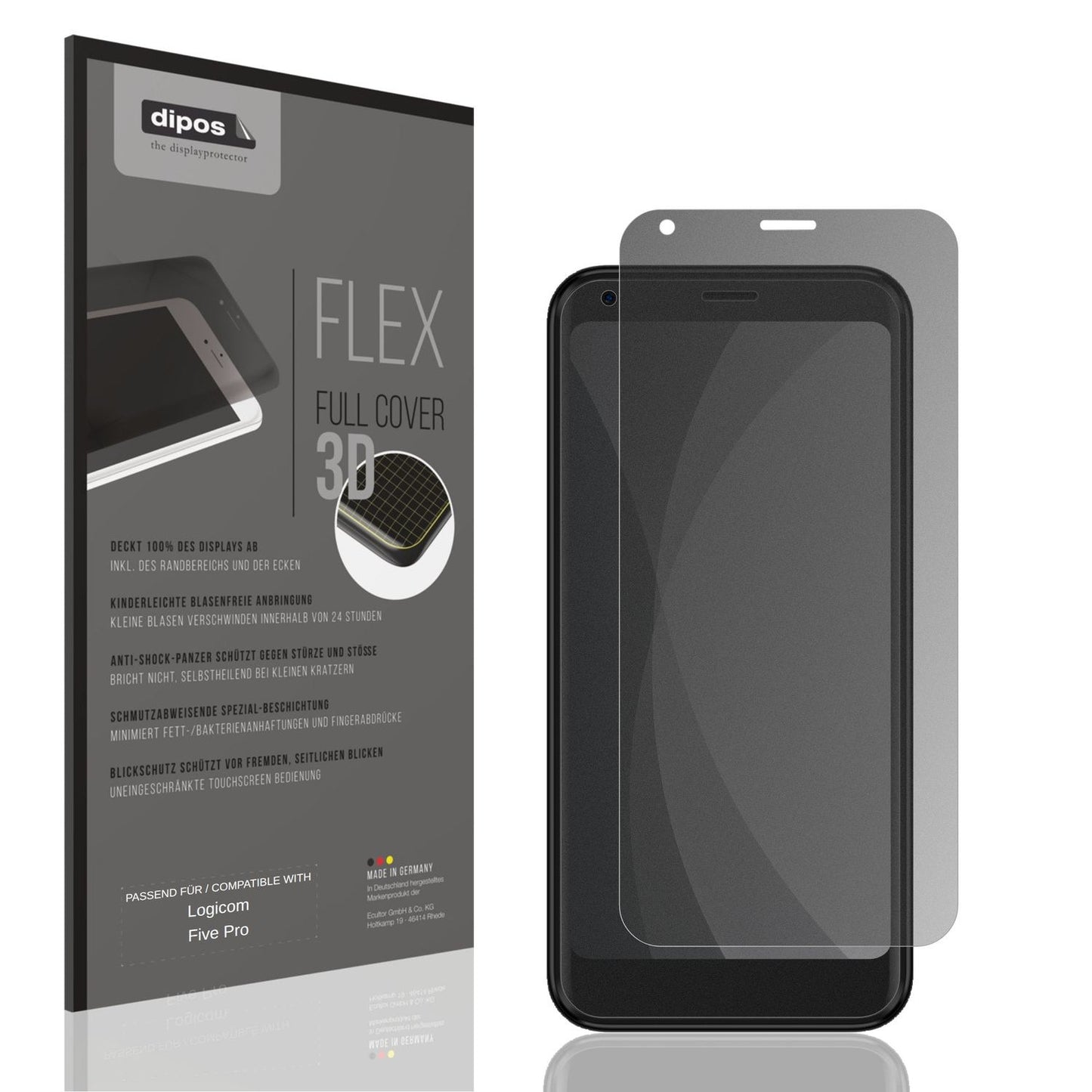 Blickschutzfolie von dipos passend für Logicom Five Pro, 100% Displayabdeckung und blasenfreie Montage