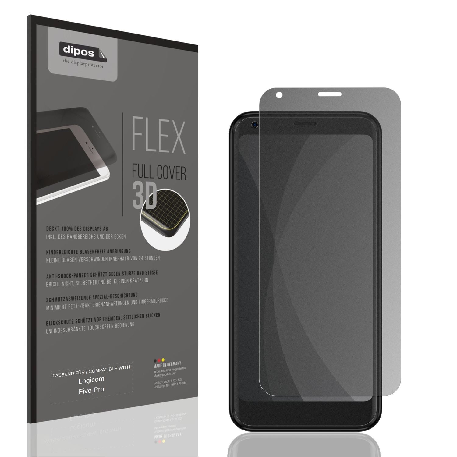 Blickschutzfolie von dipos passend für Logicom Five Pro, 100% Displayabdeckung und blasenfreie Montage