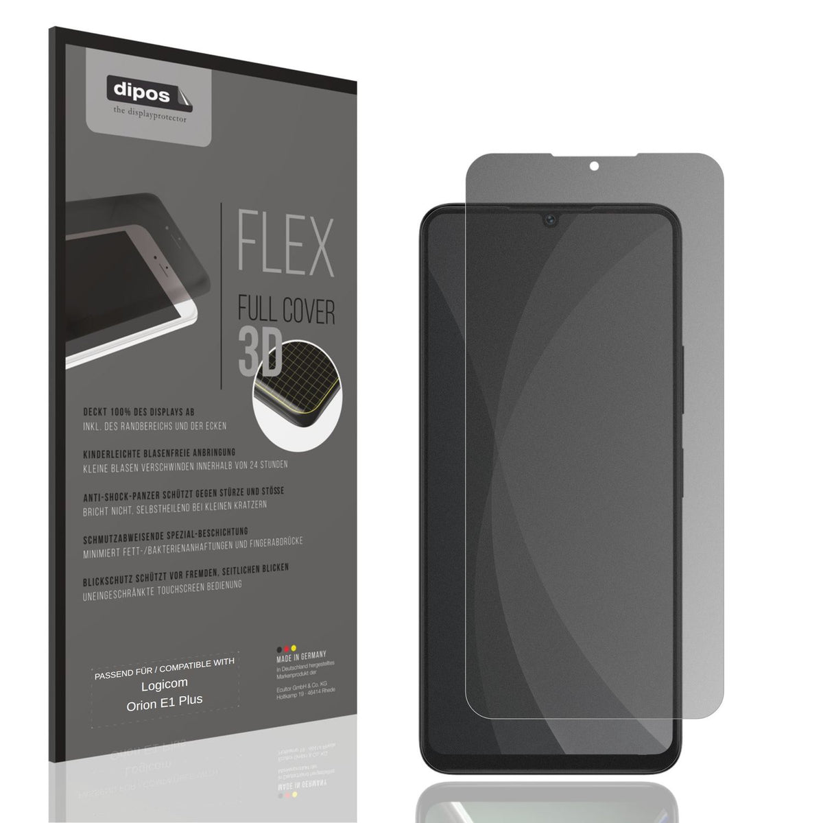 Blickschutzfolie von dipos passend für Logicom Orion E1 Plus, 100% Displayabdeckung und blasenfreie Montage