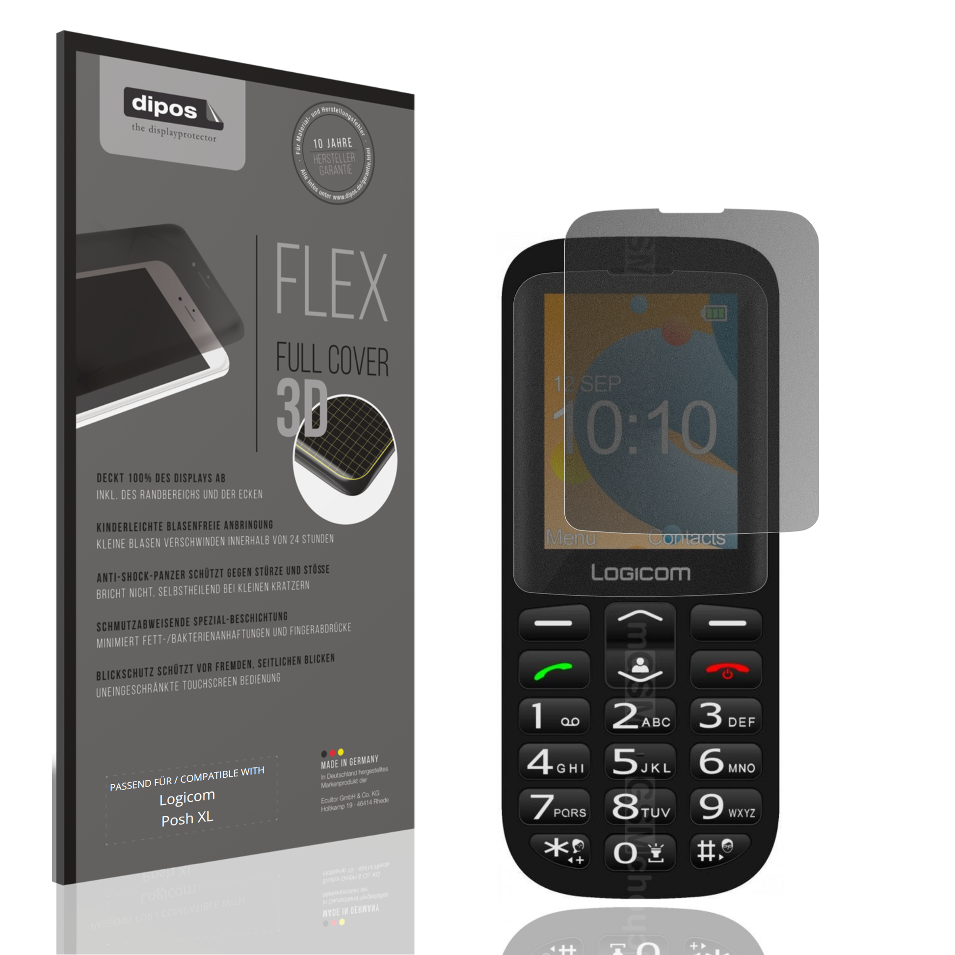 Blickschutzfolie von dipos passend für Logicom Posh XL, 100% Displayabdeckung und blasenfreie Montage