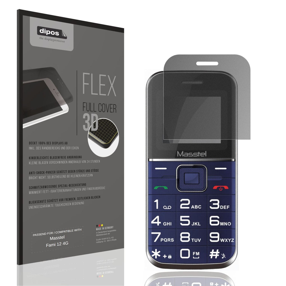 Blickschutzfolie von dipos passend für Masstel Fami 12 4G, 100% Displayabdeckung und blasenfreie Montage