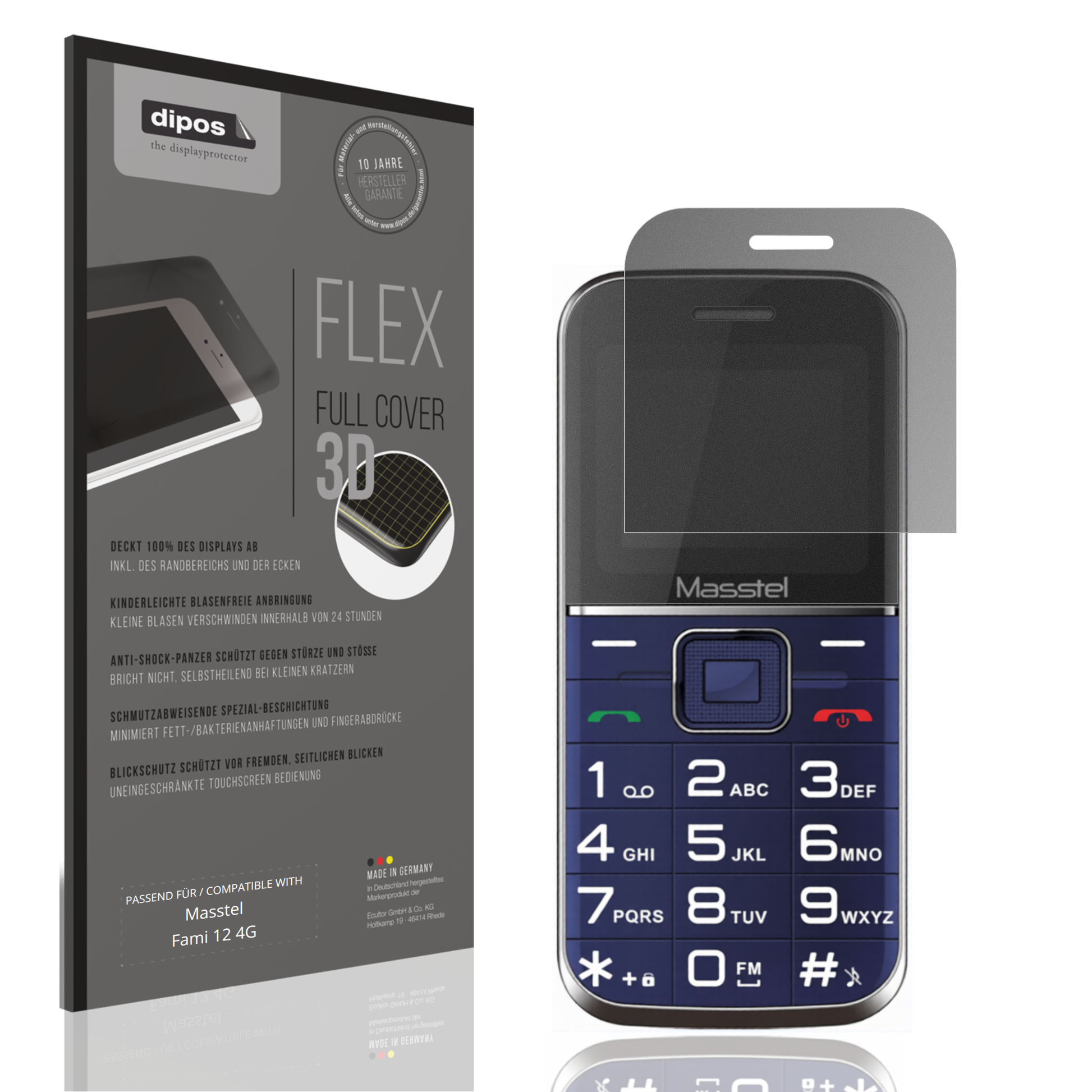 Blickschutzfolie von dipos passend für Masstel Fami 12 4G, 100% Displayabdeckung und blasenfreie Montage