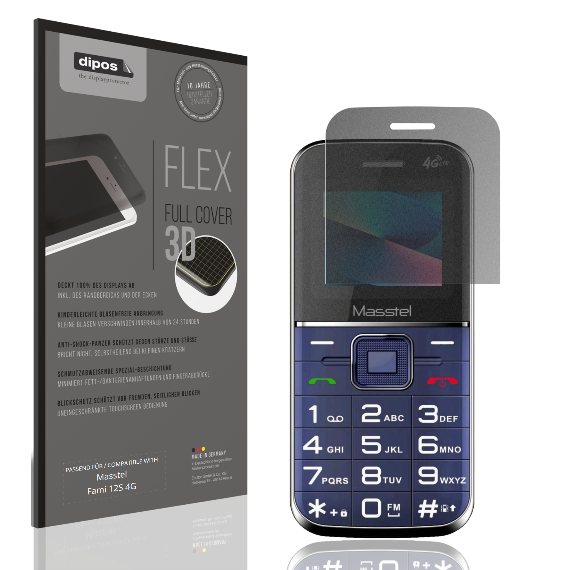 Blickschutzfolie von dipos passend für Masstel Fami 12S 4G, 100% Displayabdeckung und blasenfreie Montage
