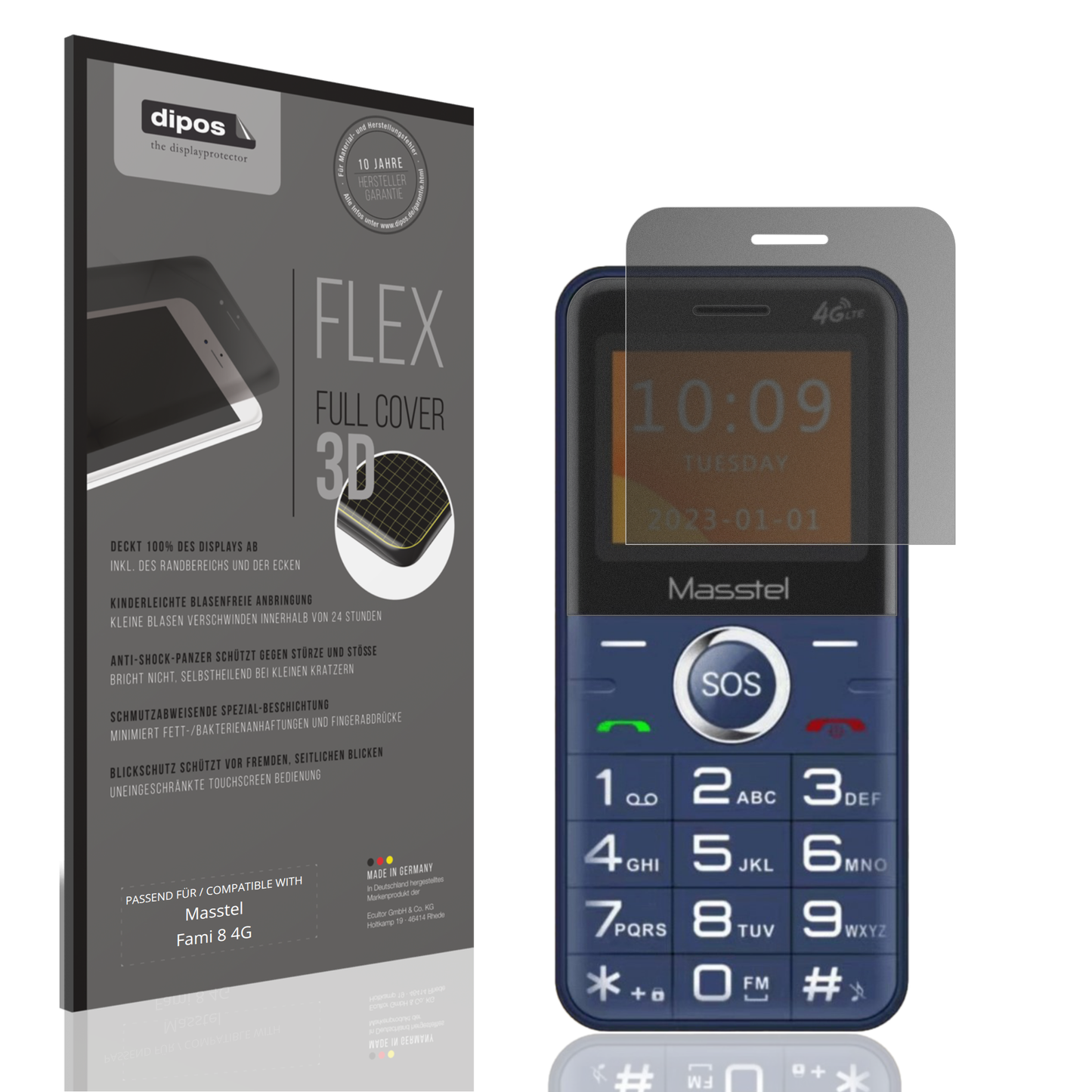 Blickschutzfolie von dipos passend für Masstel Fami 8 4G, 100% Displayabdeckung und blasenfreie Montage
