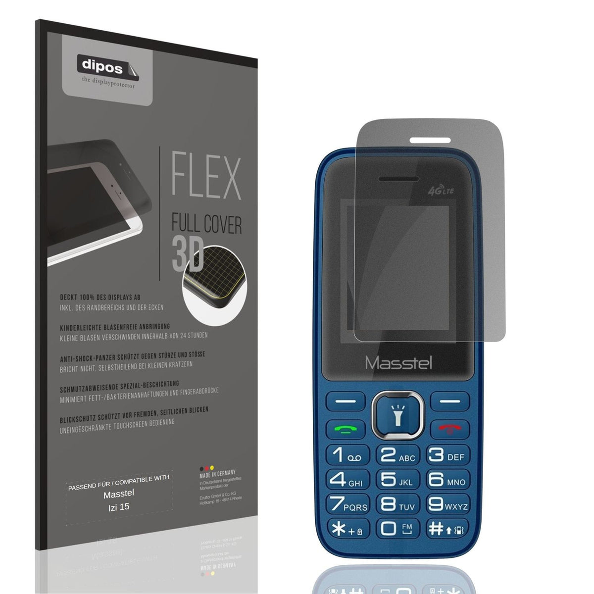 Blickschutzfolie von dipos passend für Masstel Izi 15, 100% Displayabdeckung und blasenfreie Montage